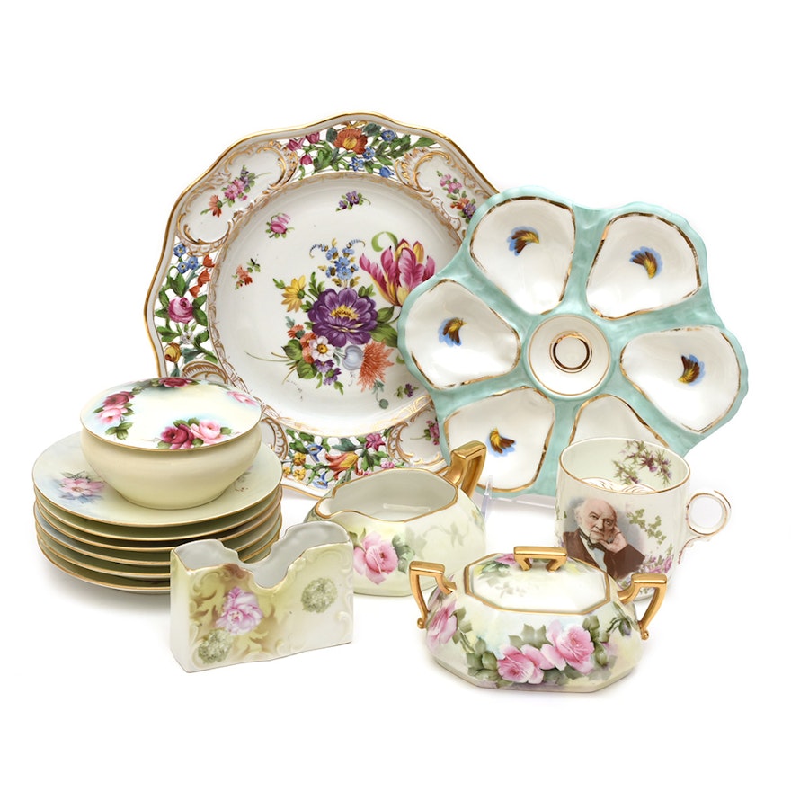 Porcelain Plates, Cups and Cream And Sugar Including Dresden and Limoges