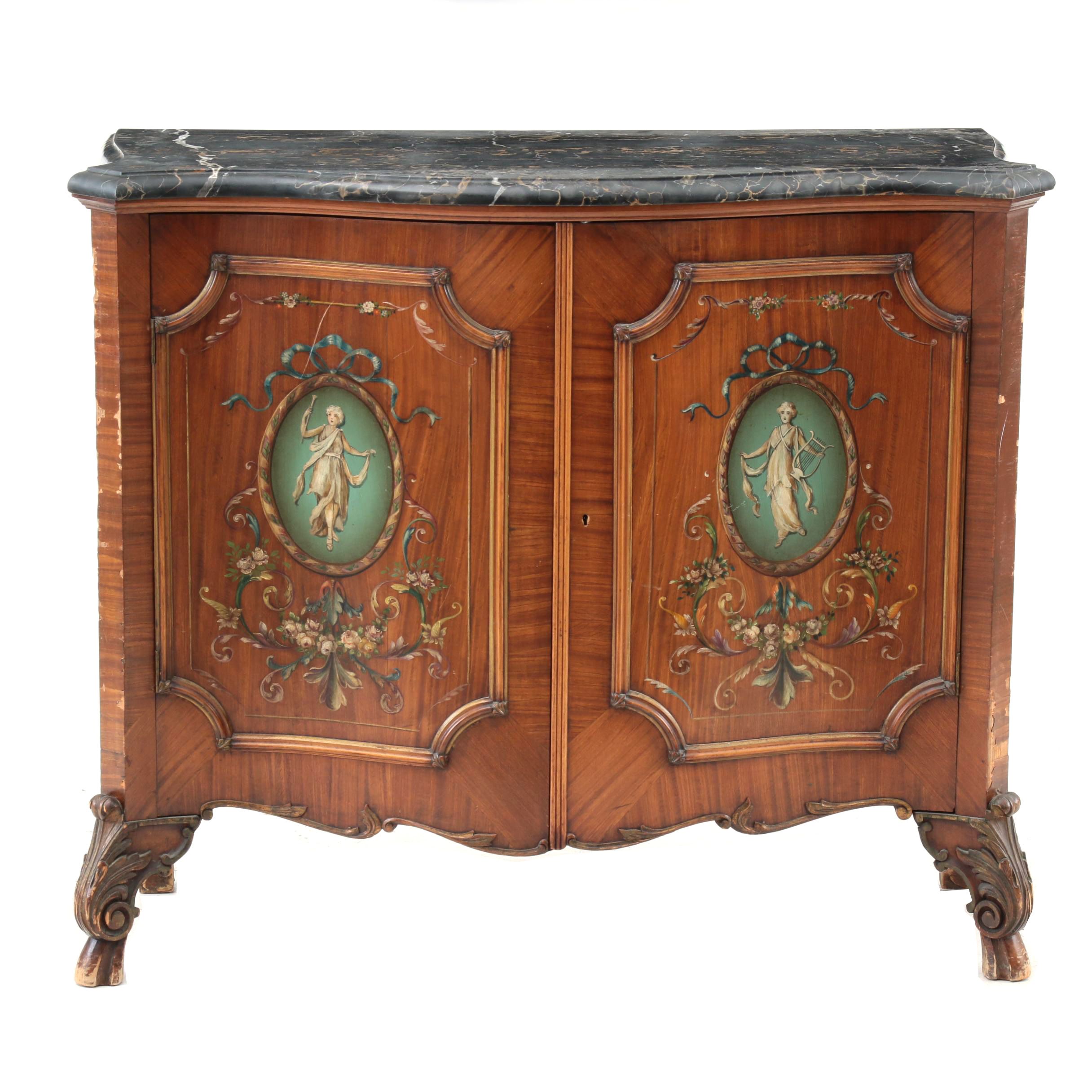 Neoclassical Painted Linen Cabinet, Style of Robert Adam, Early 20th Century