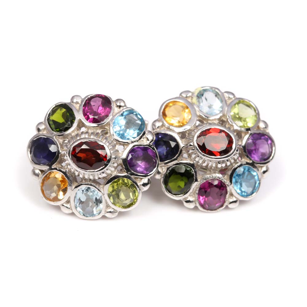 Sterling Silver and Multi-Gemstone Earrings