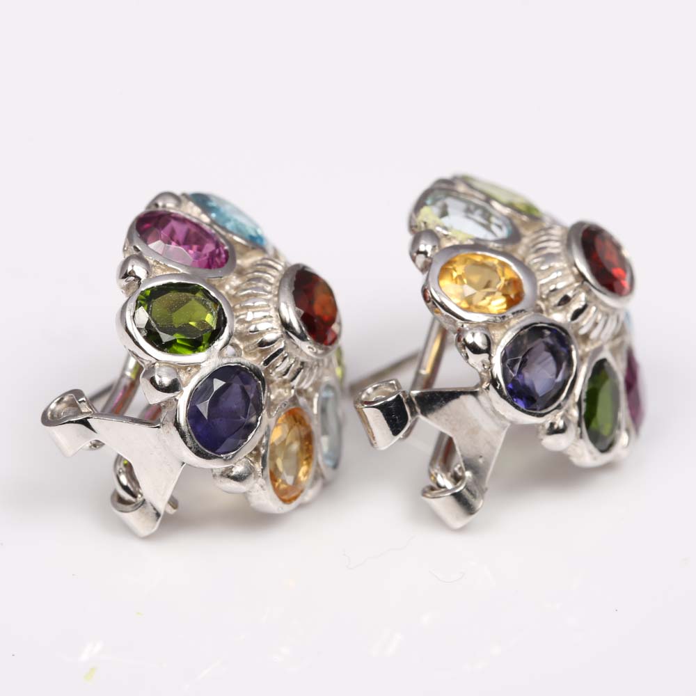 Sterling Silver and Multi-Gemstone Earrings