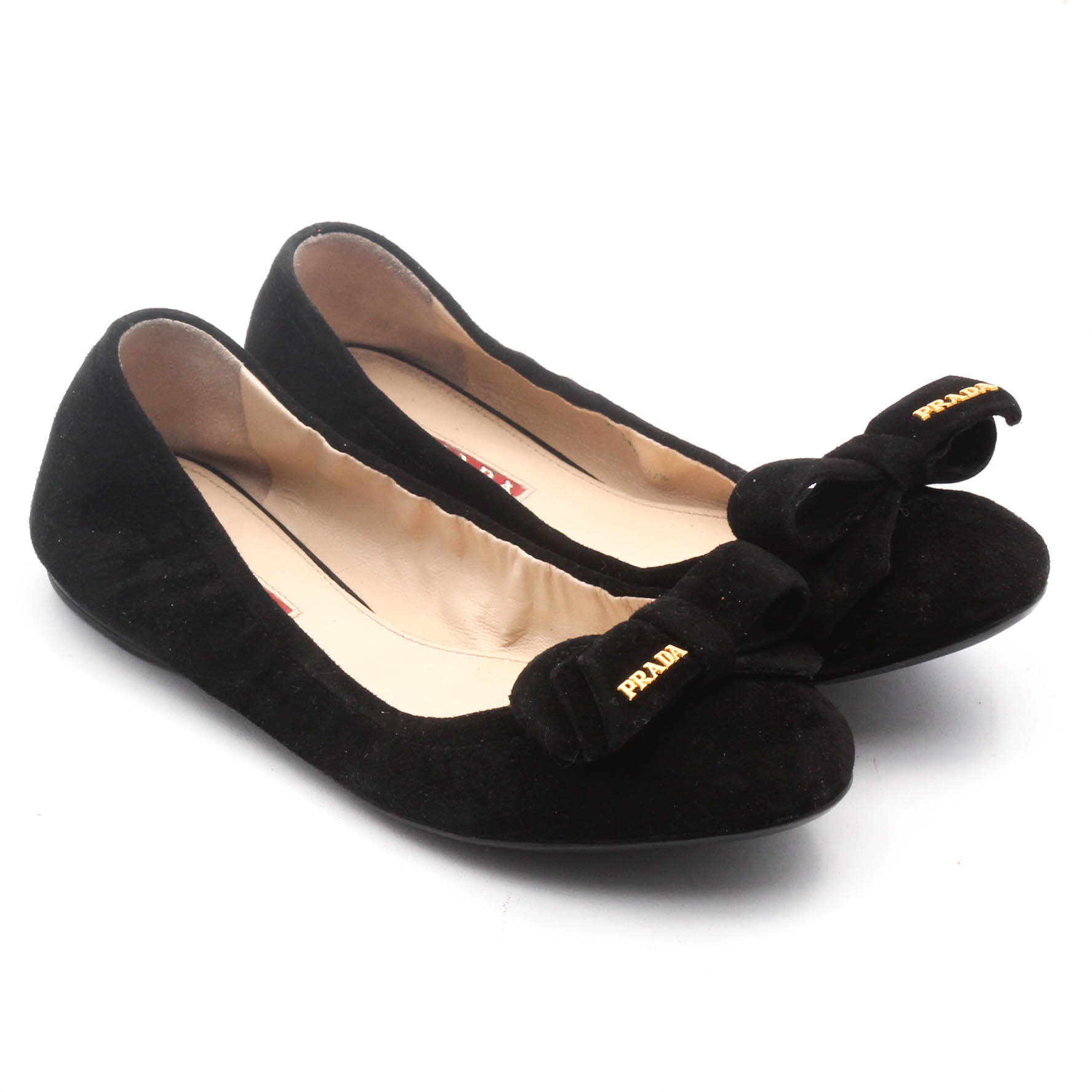 Prada Black Suede Ballet Flats with Bows
