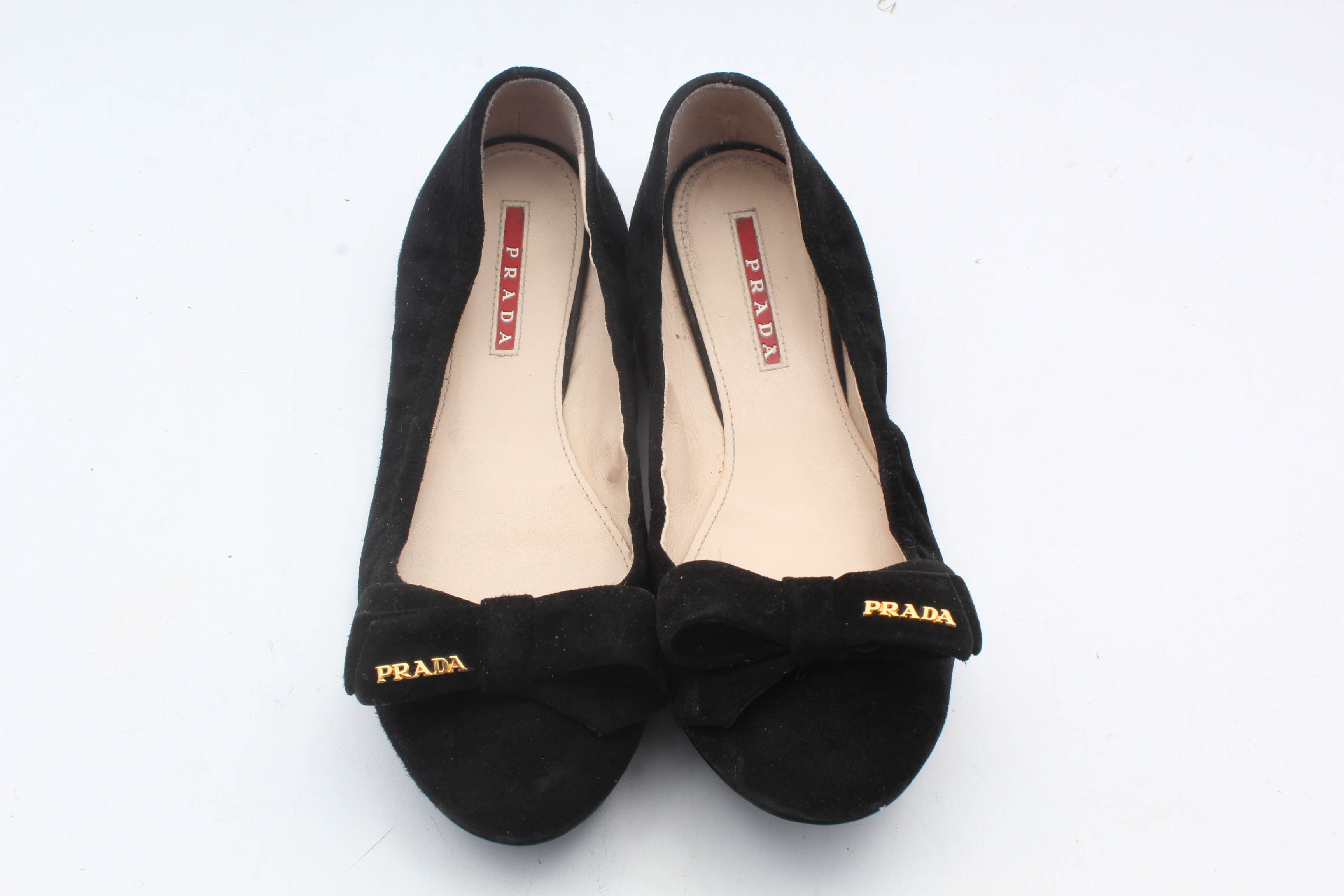 Prada Black Suede Ballet Flats with Bows