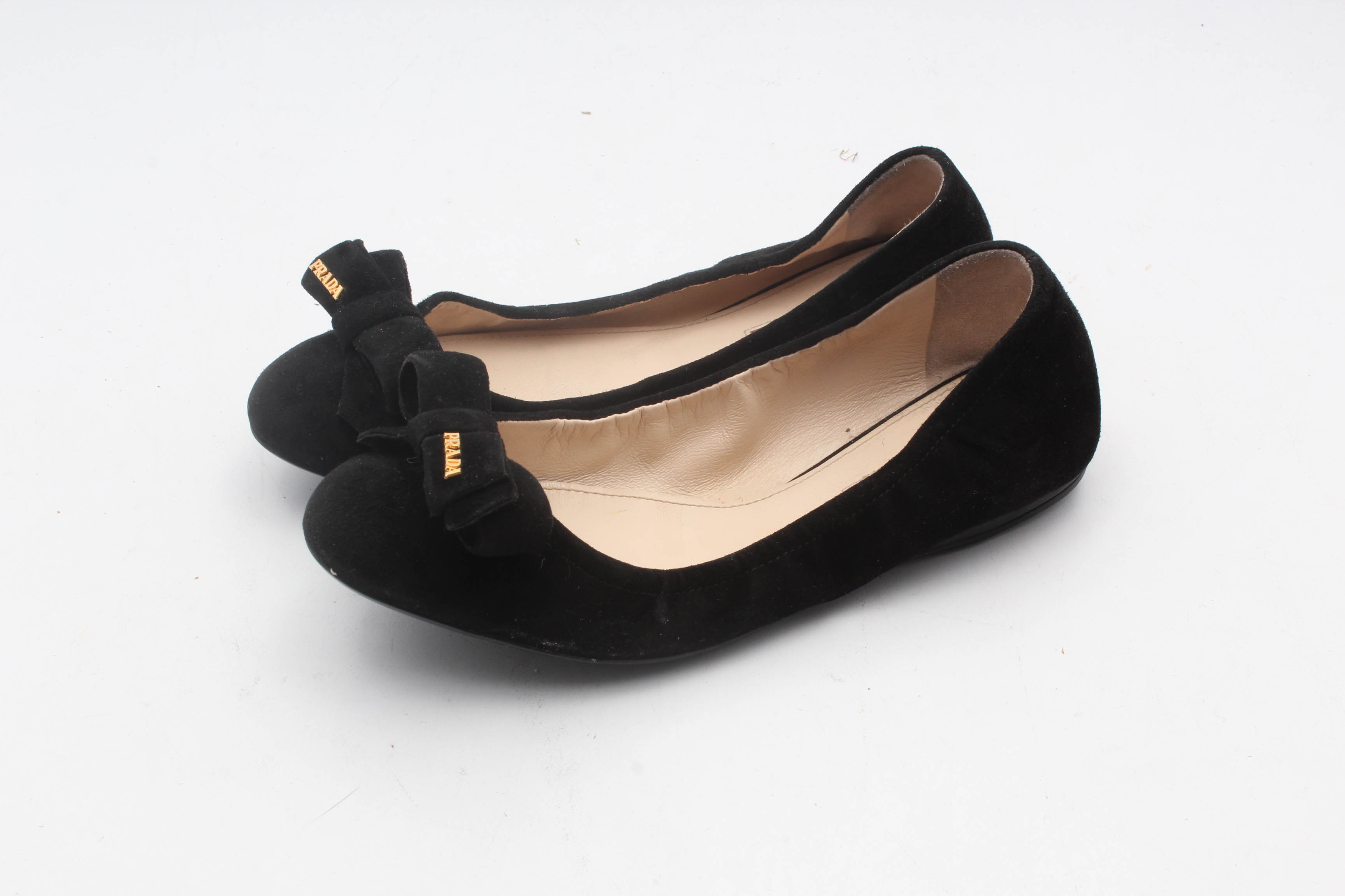 Prada Black Suede Ballet Flats with Bows