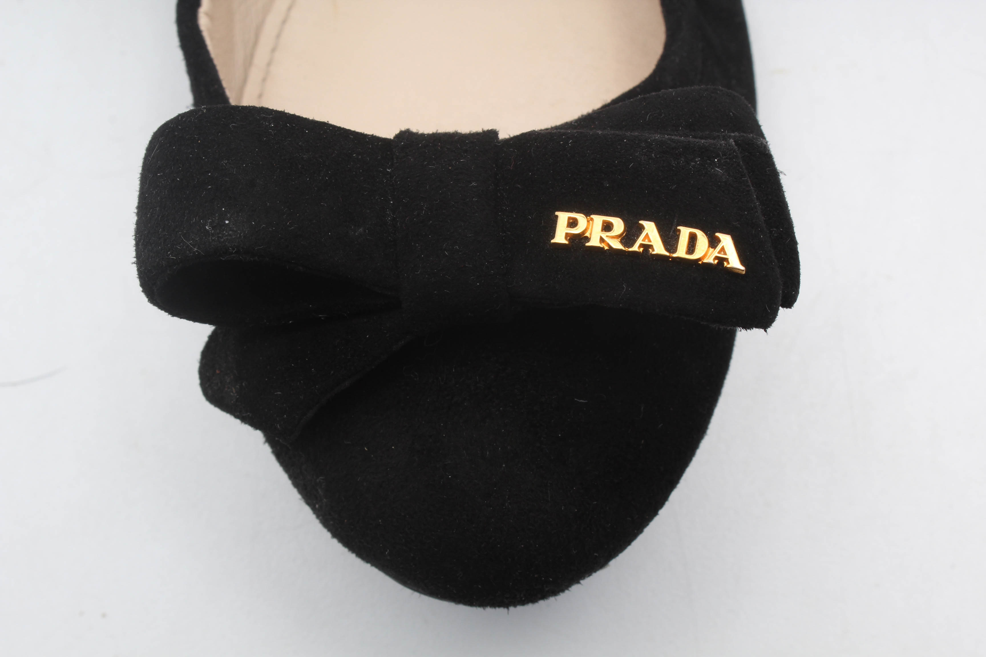 Prada Black Suede Ballet Flats with Bows