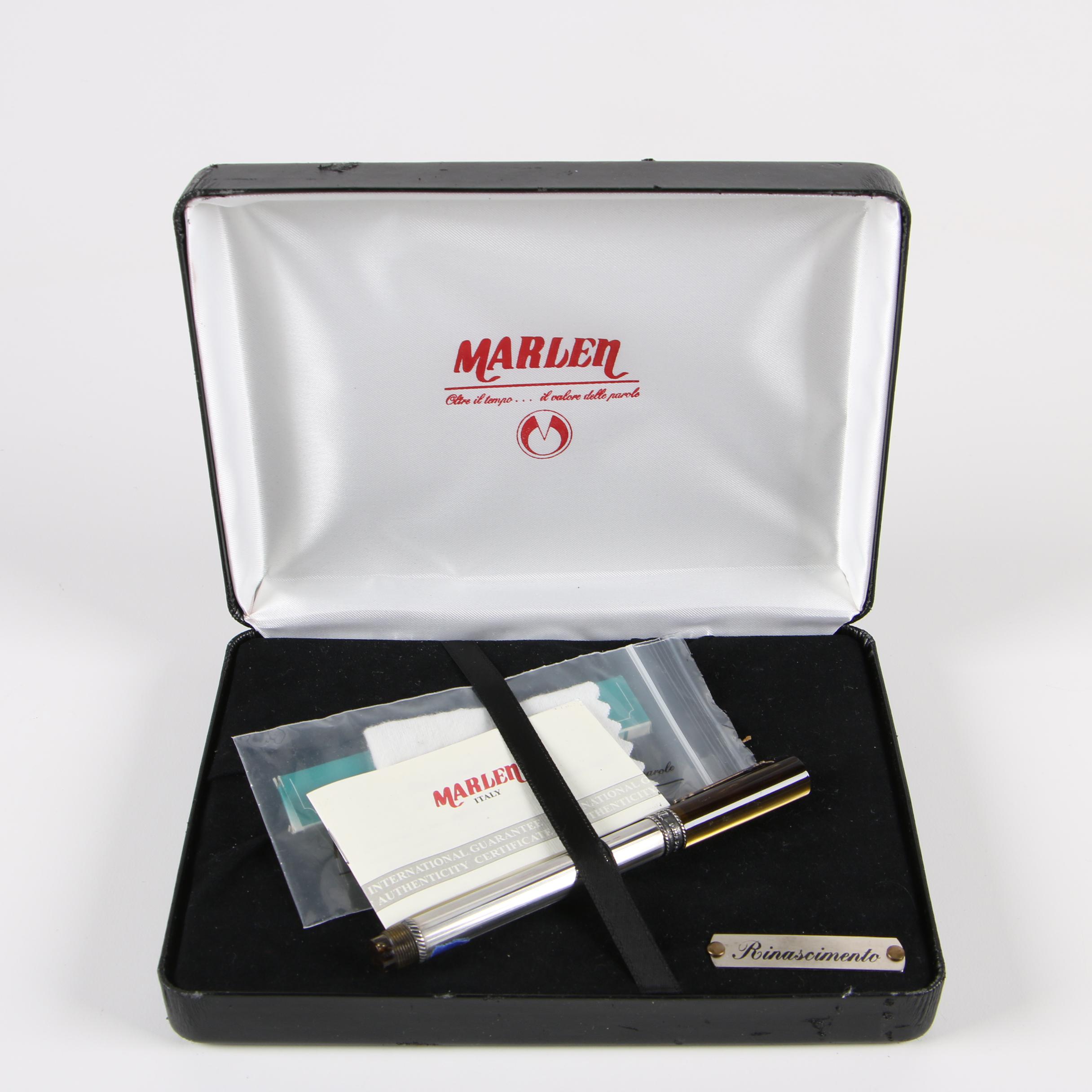 Marlen Italian Sterling Silver Ballpoint Pen with Case and Ink Refills