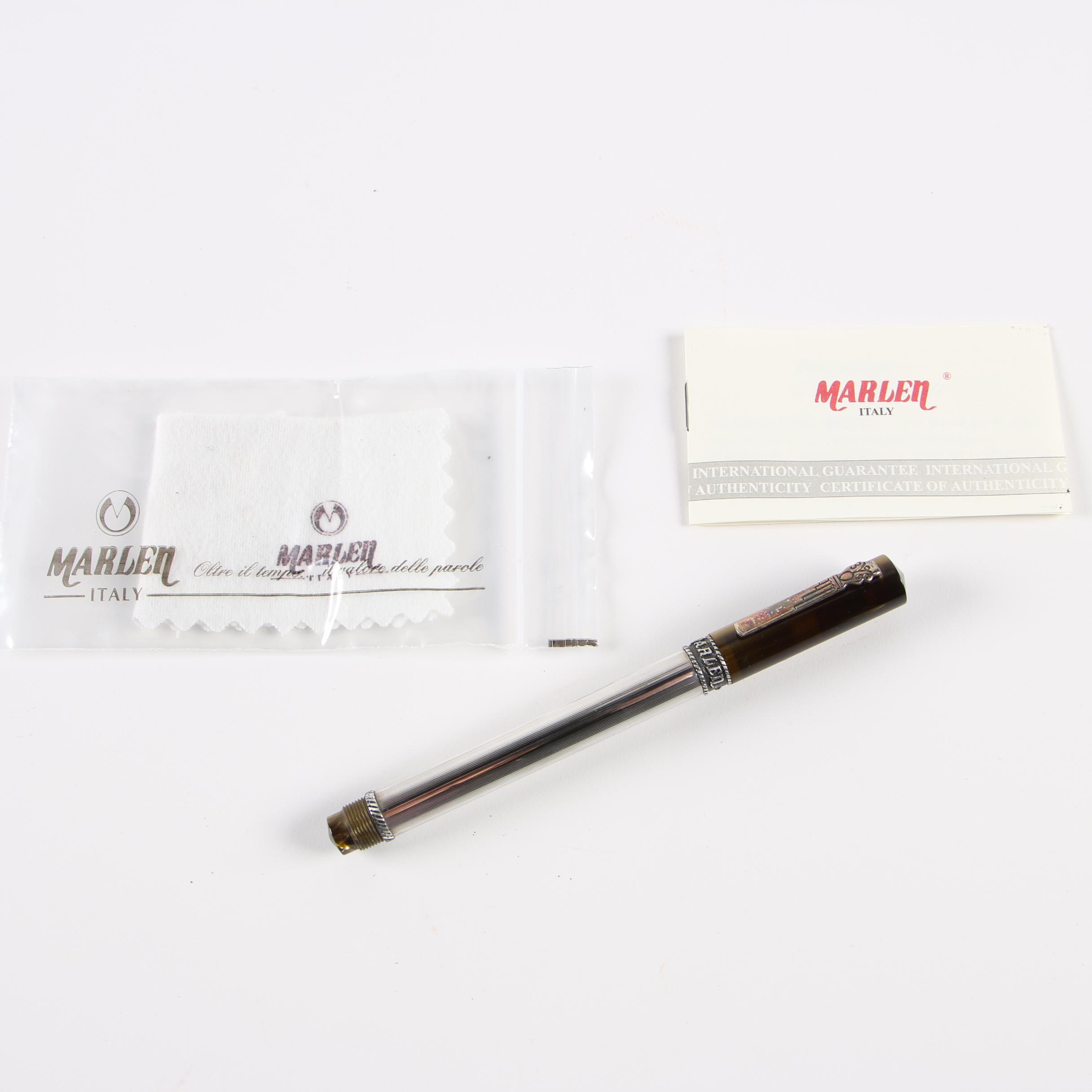 Marlen Italian Sterling Silver Ballpoint Pen with Case and Ink Refills