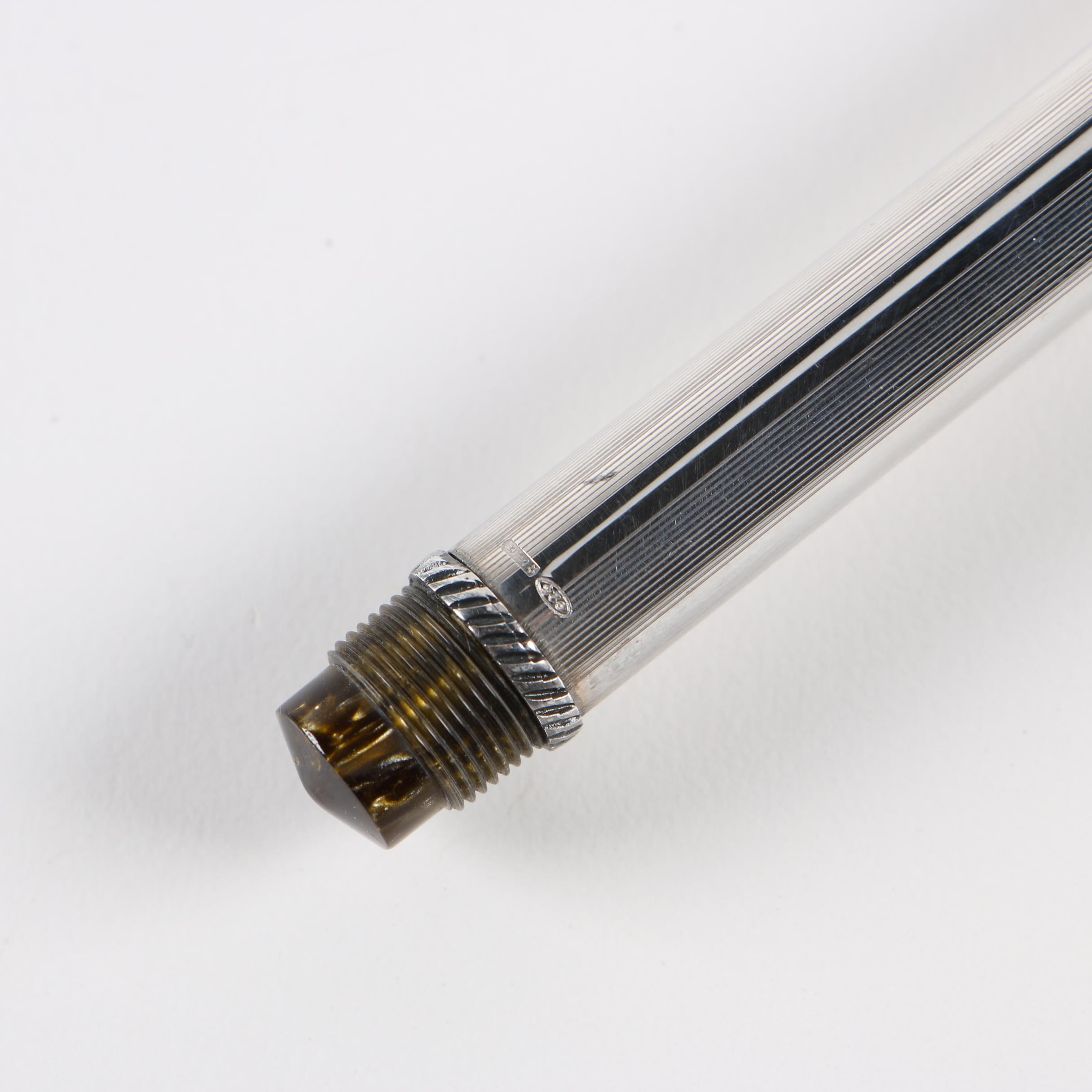 Marlen Italian Sterling Silver Ballpoint Pen with Case and Ink Refills