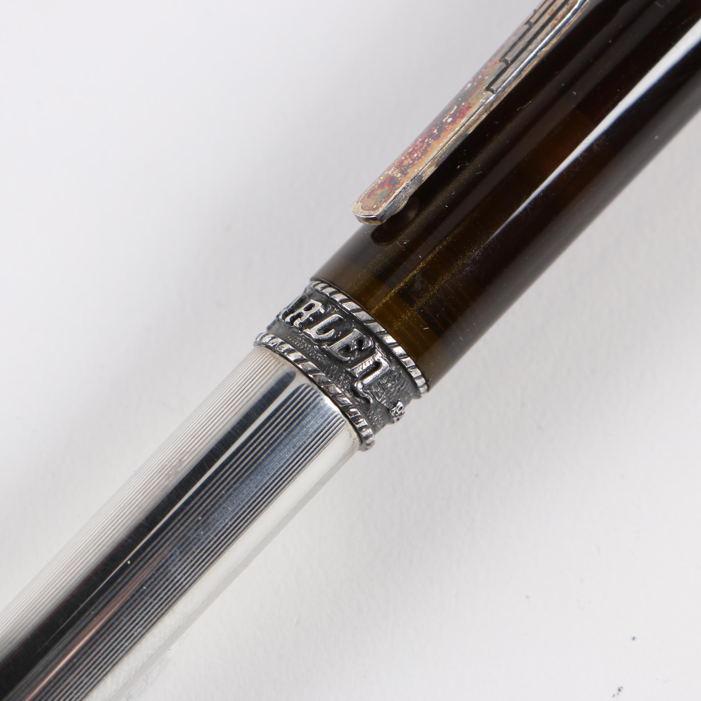 Marlen Italian Sterling Silver Ballpoint Pen with Case and Ink Refills