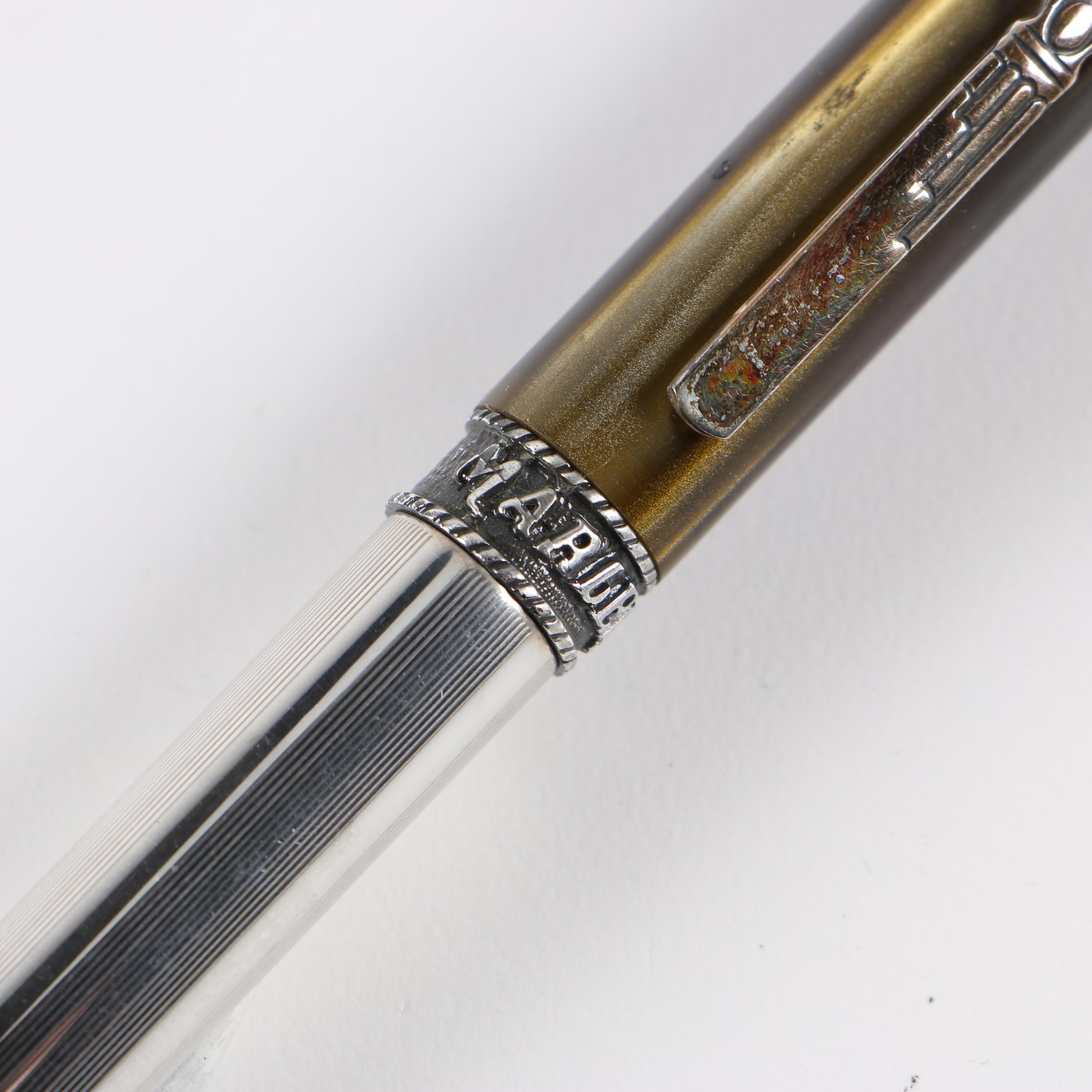 Marlen Italian Sterling Silver Ballpoint Pen with Case and Ink Refills