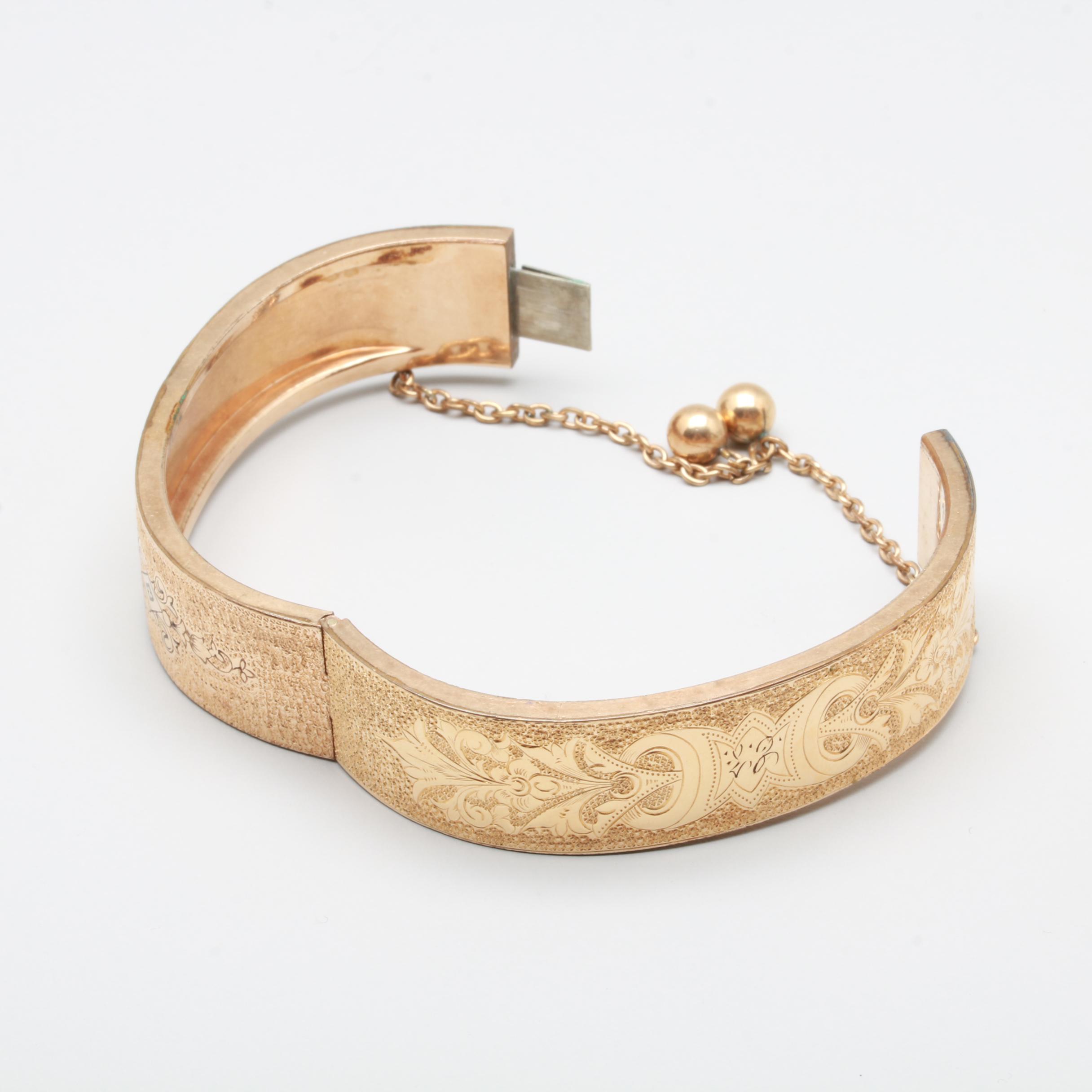 Mid-Victorian Hayward and Briggs Gold Tone Enamel Bangle Bracelets