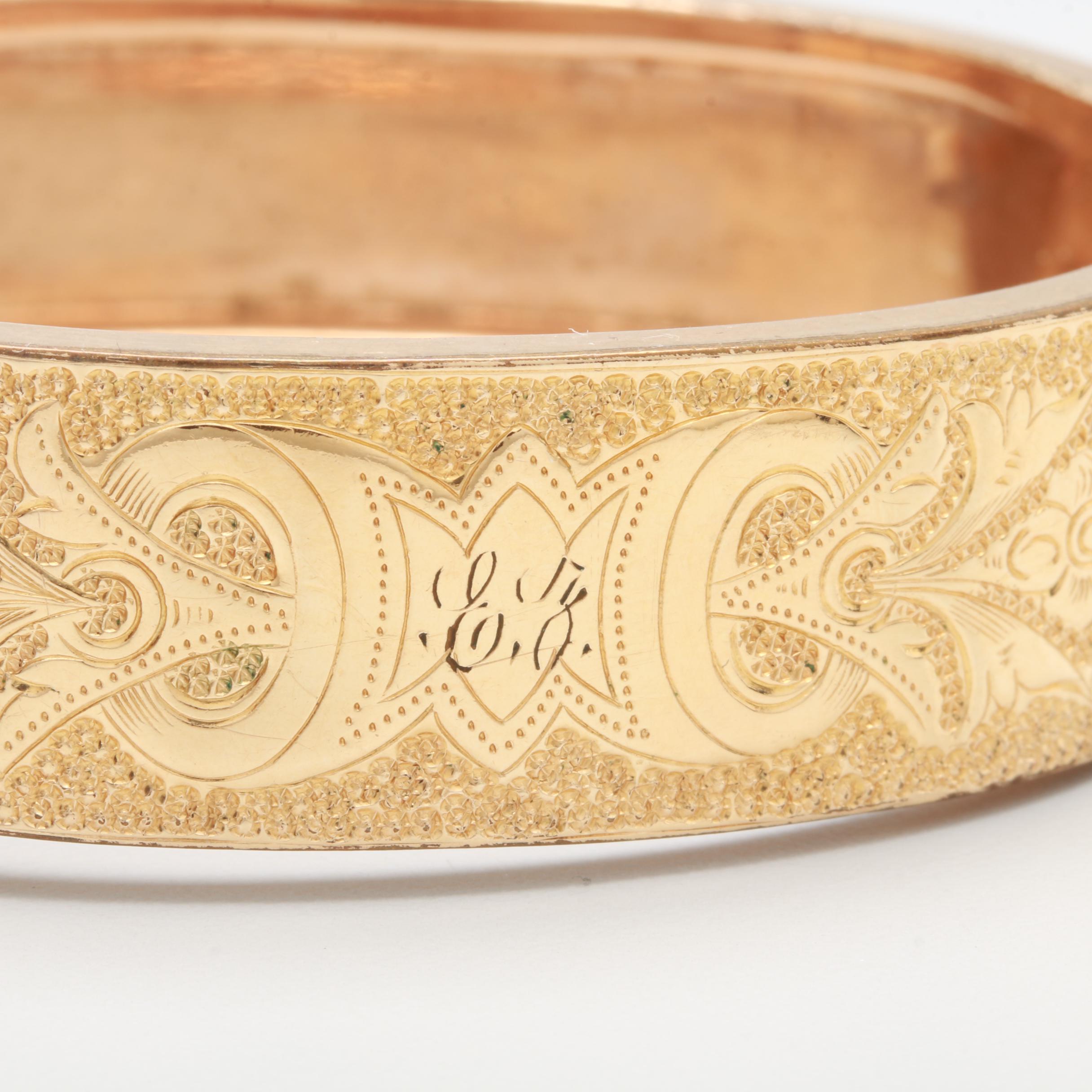 Mid-Victorian Hayward and Briggs Gold Tone Enamel Bangle Bracelets