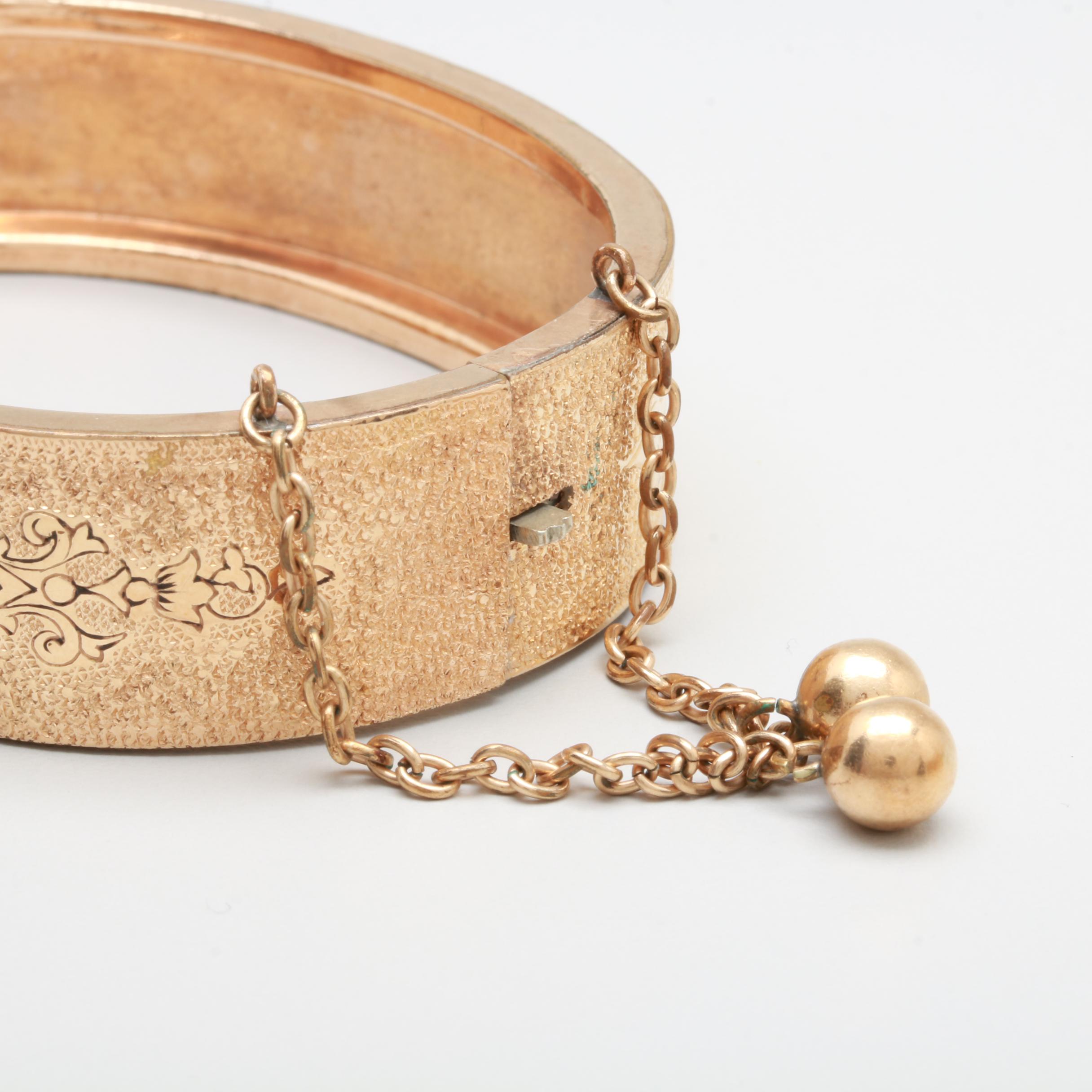 Mid-Victorian Hayward and Briggs Gold Tone Enamel Bangle Bracelets