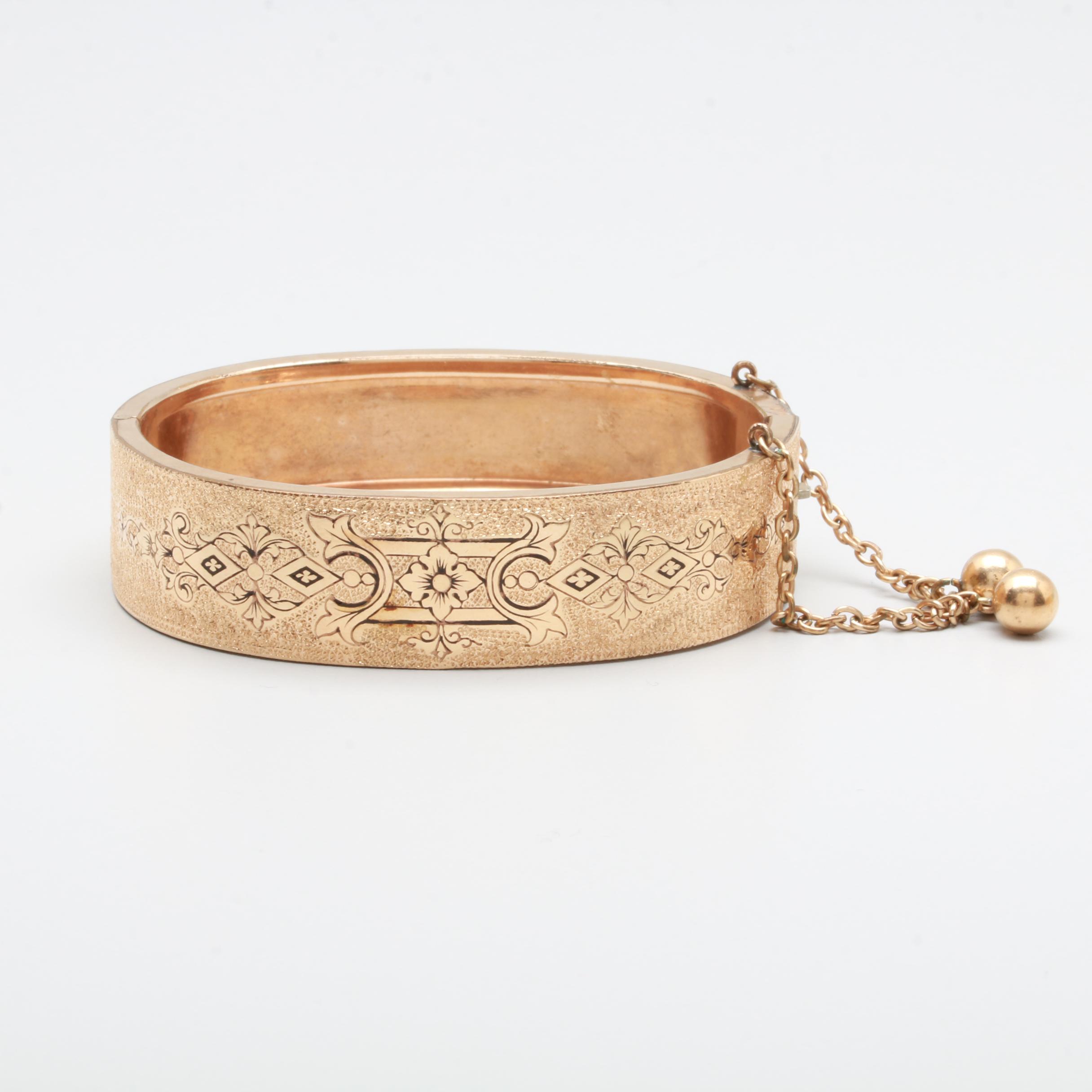 Mid-Victorian Hayward and Briggs Gold Tone Enamel Bangle Bracelets