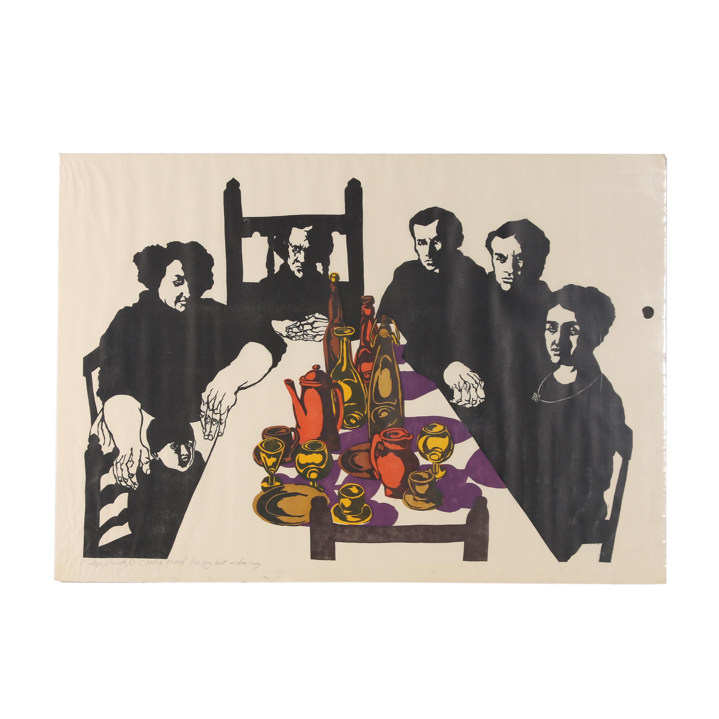 Penelope Bennett Linocut "Spanish Family"