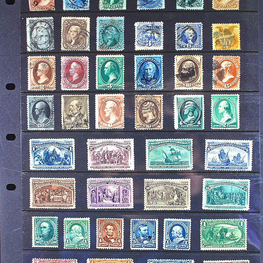 Group of Forty-Two Antique and Vintage U.S. Stamps