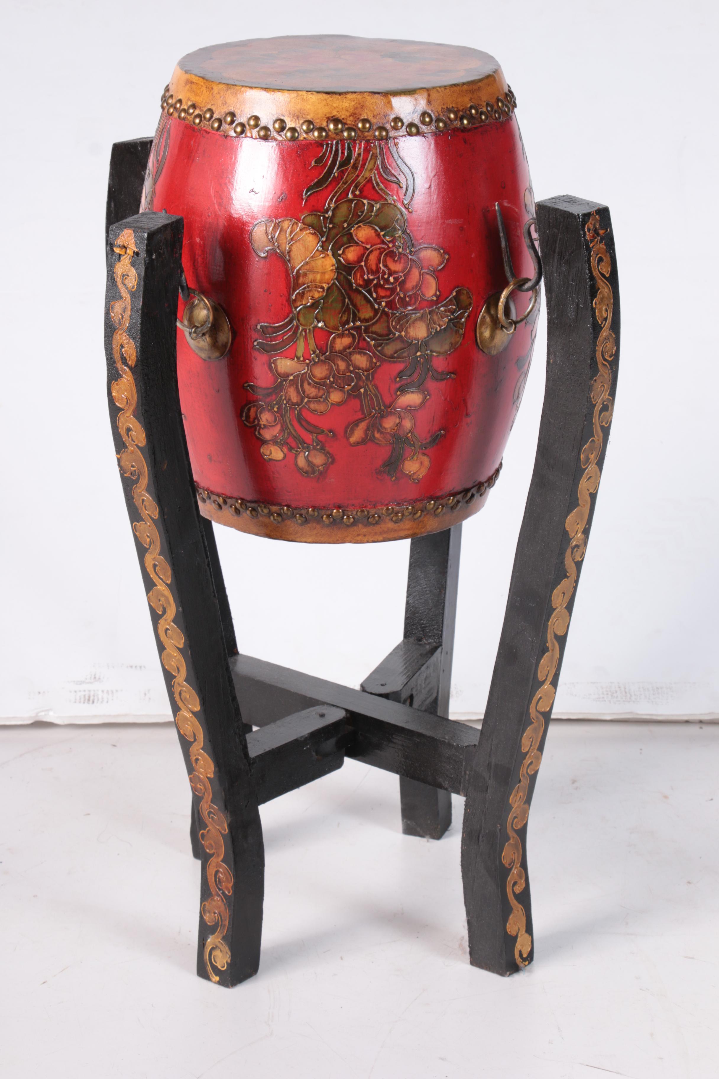 Chinese Tanggu Style Drum with Wooden Stand