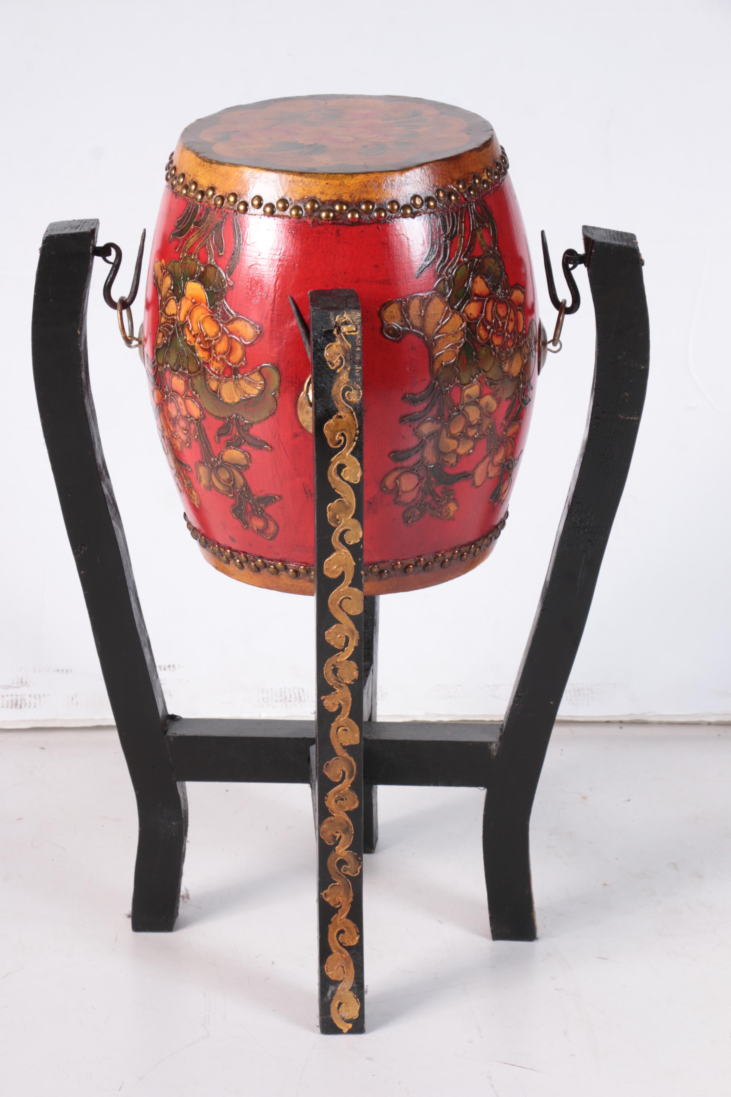 Chinese Tanggu Style Drum with Wooden Stand