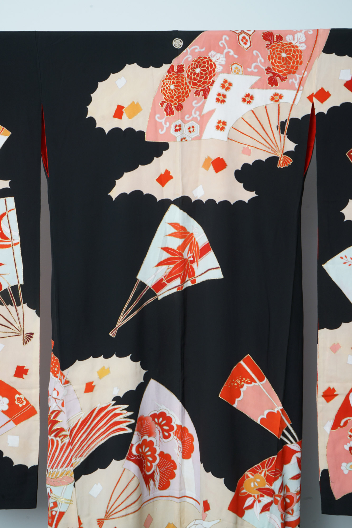 Circa 1915 Antique Handwoven Formal Crested Silk Crepe Furisode Kimono