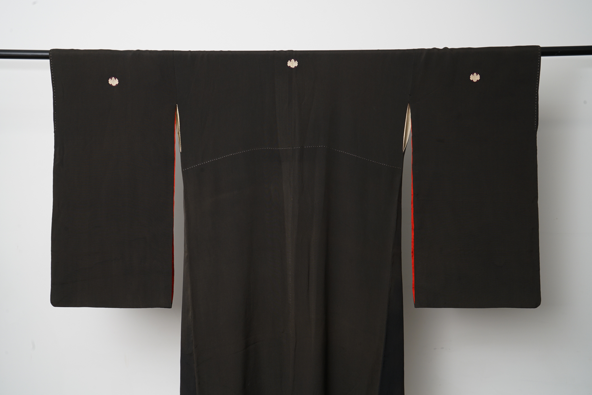 Circa 1890 Antique Japanese Handwoven Formal Crested Silk Kuro-Tomesode Kimono