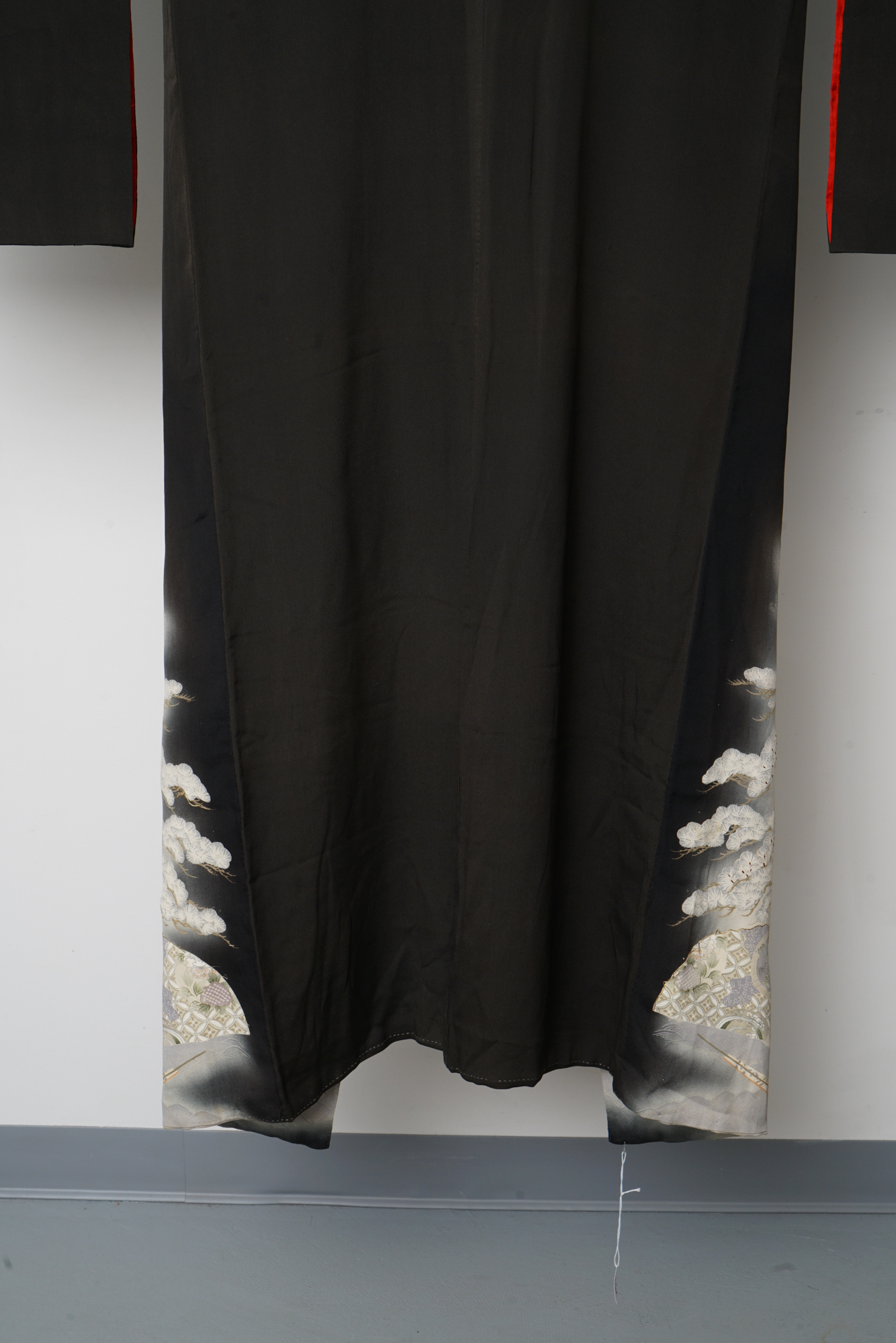 Circa 1890 Antique Japanese Handwoven Formal Crested Silk Kuro-Tomesode Kimono