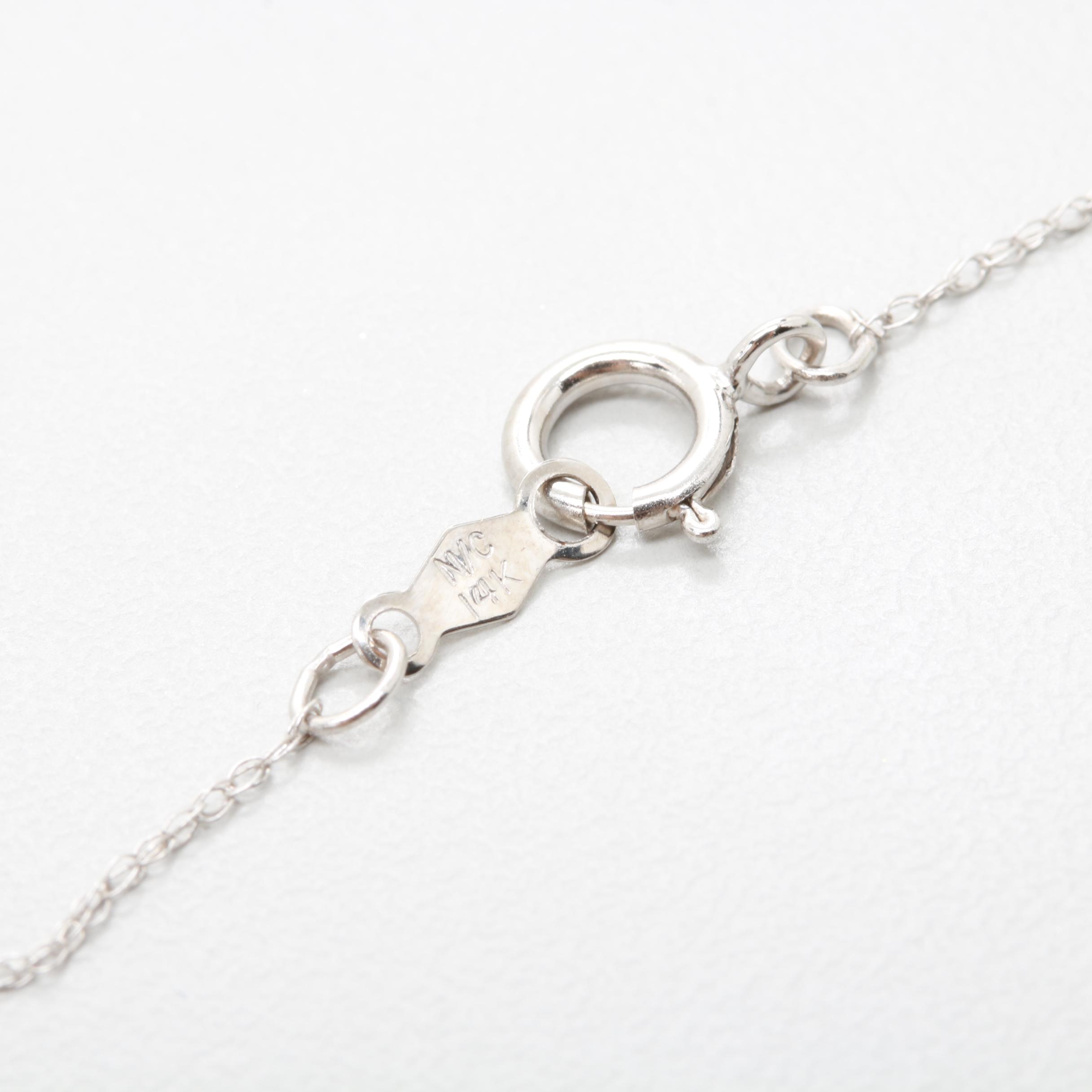 10K White Gold Diamond Heart Pendant with 14K White Gold Chain Necklace