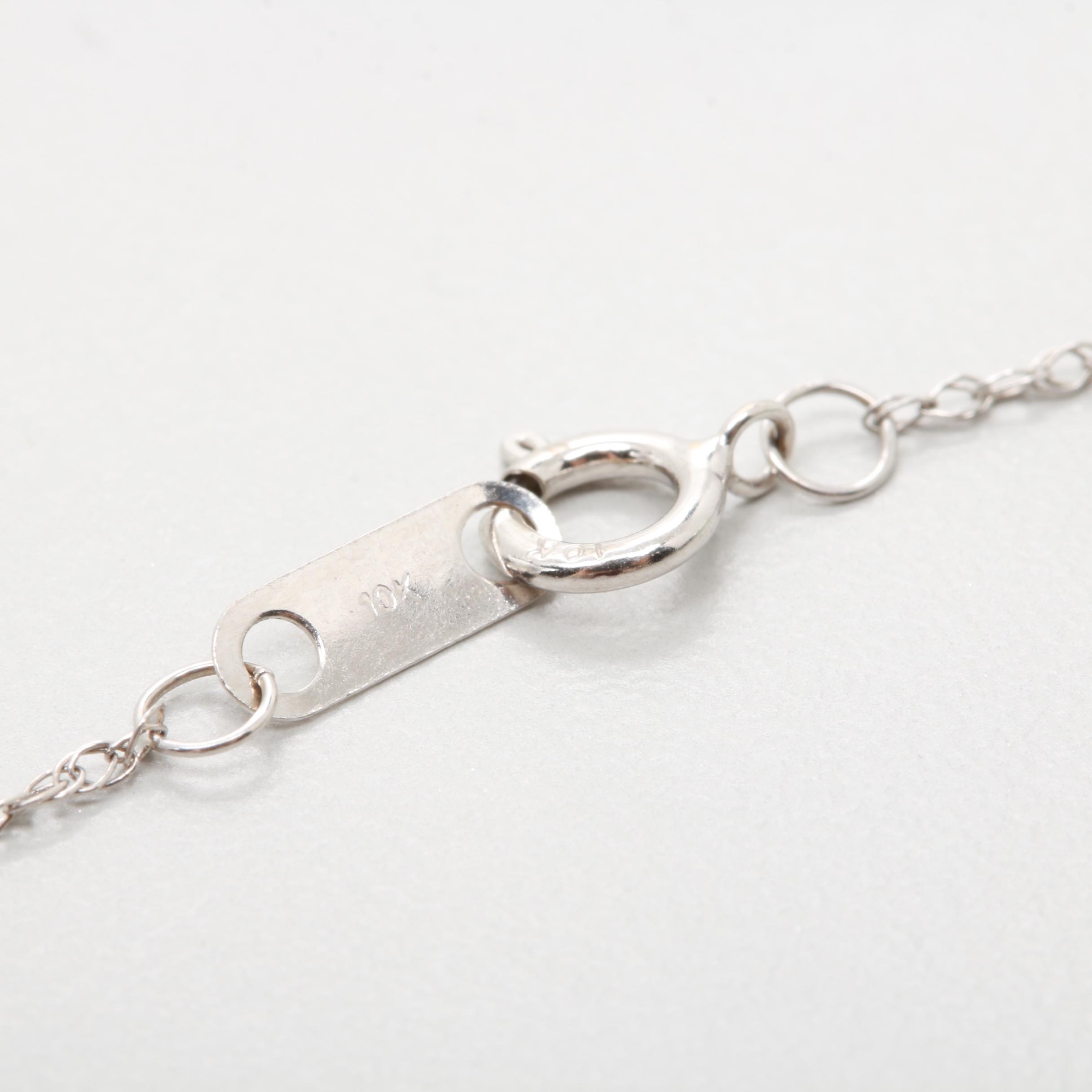 Sterling Silver Diamond Heart Pendant with 10K White Gold Chain Necklace