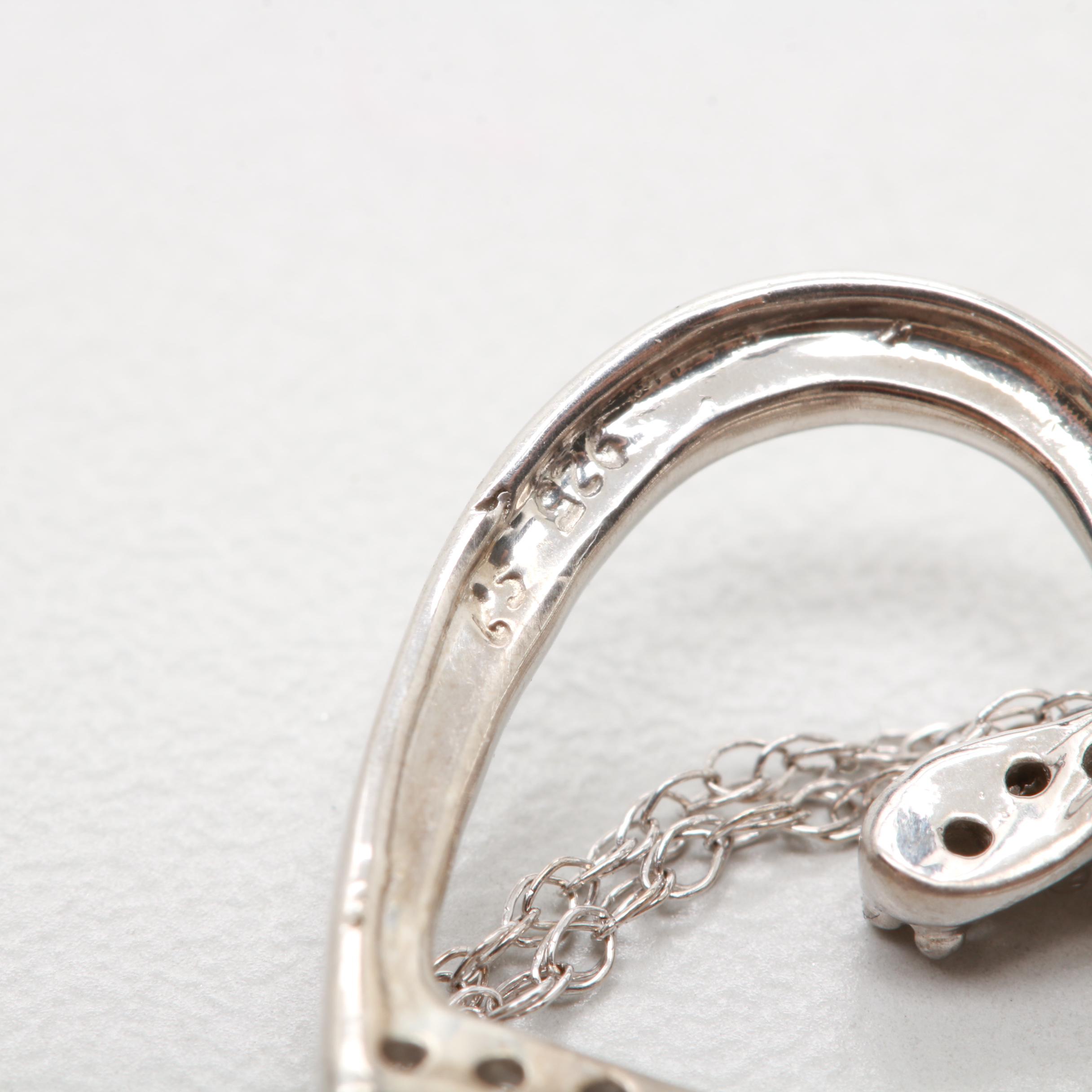 Sterling Silver Diamond Heart Pendant with 10K White Gold Chain Necklace