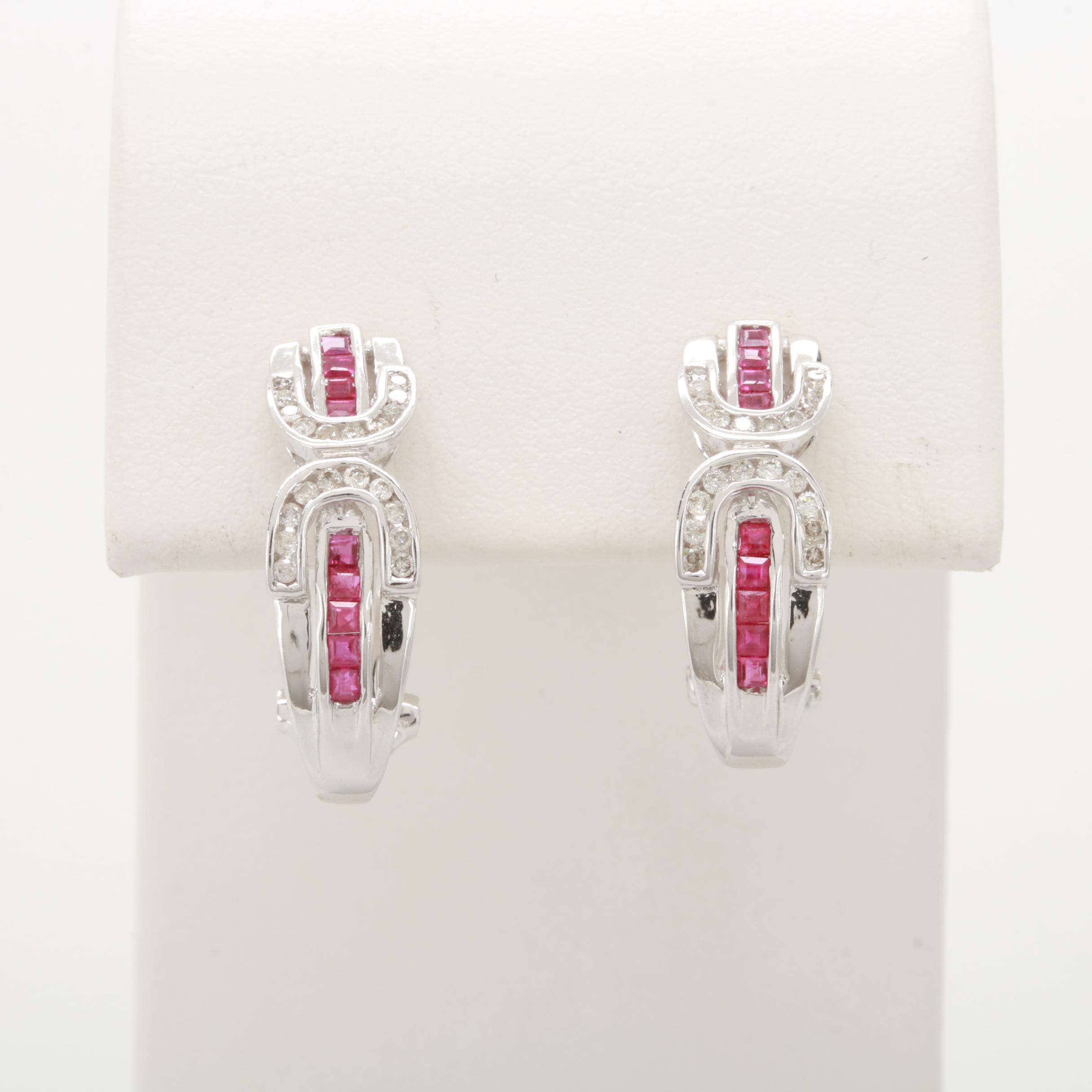 14K White Gold Ruby and Diamond Earrings