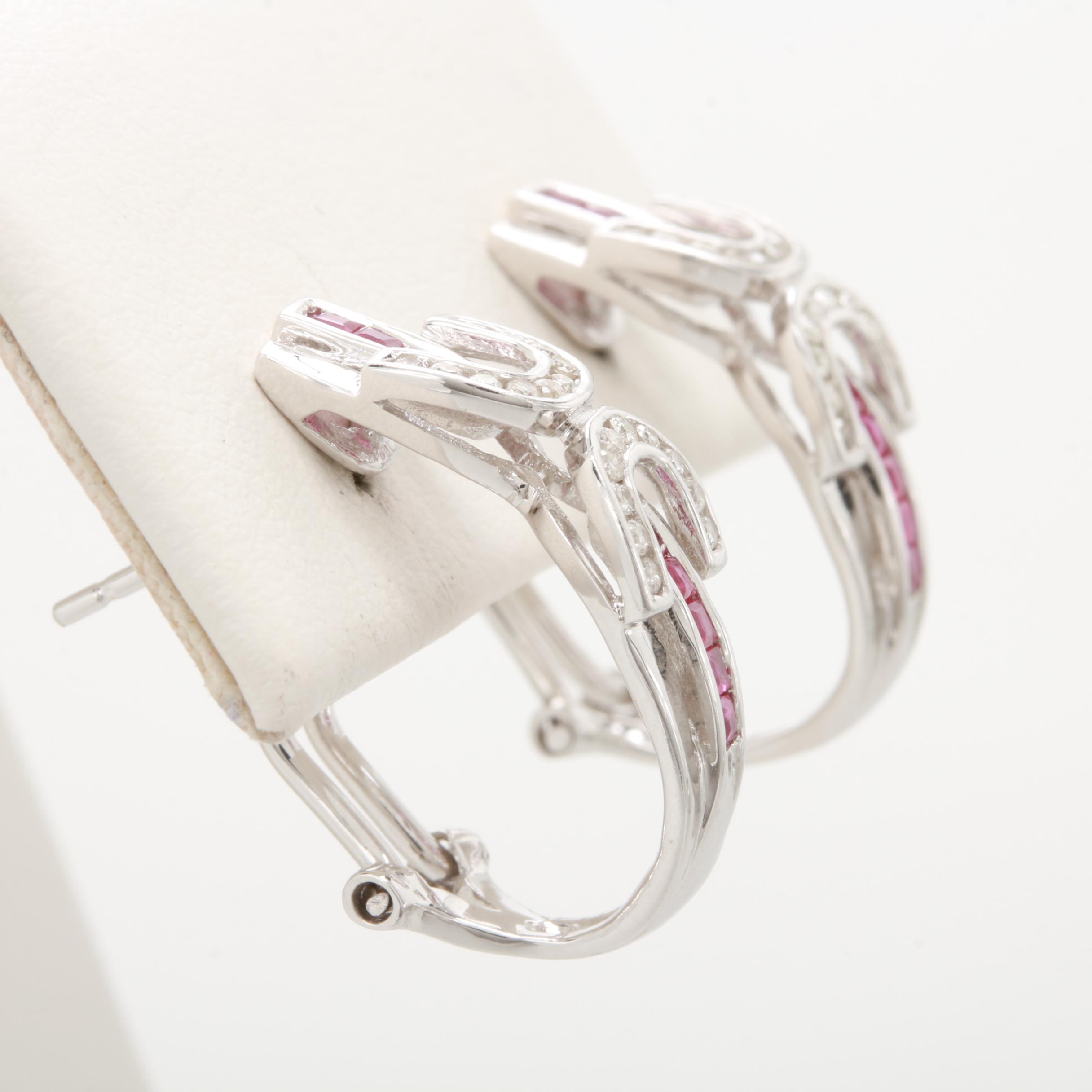 14K White Gold Ruby and Diamond Earrings