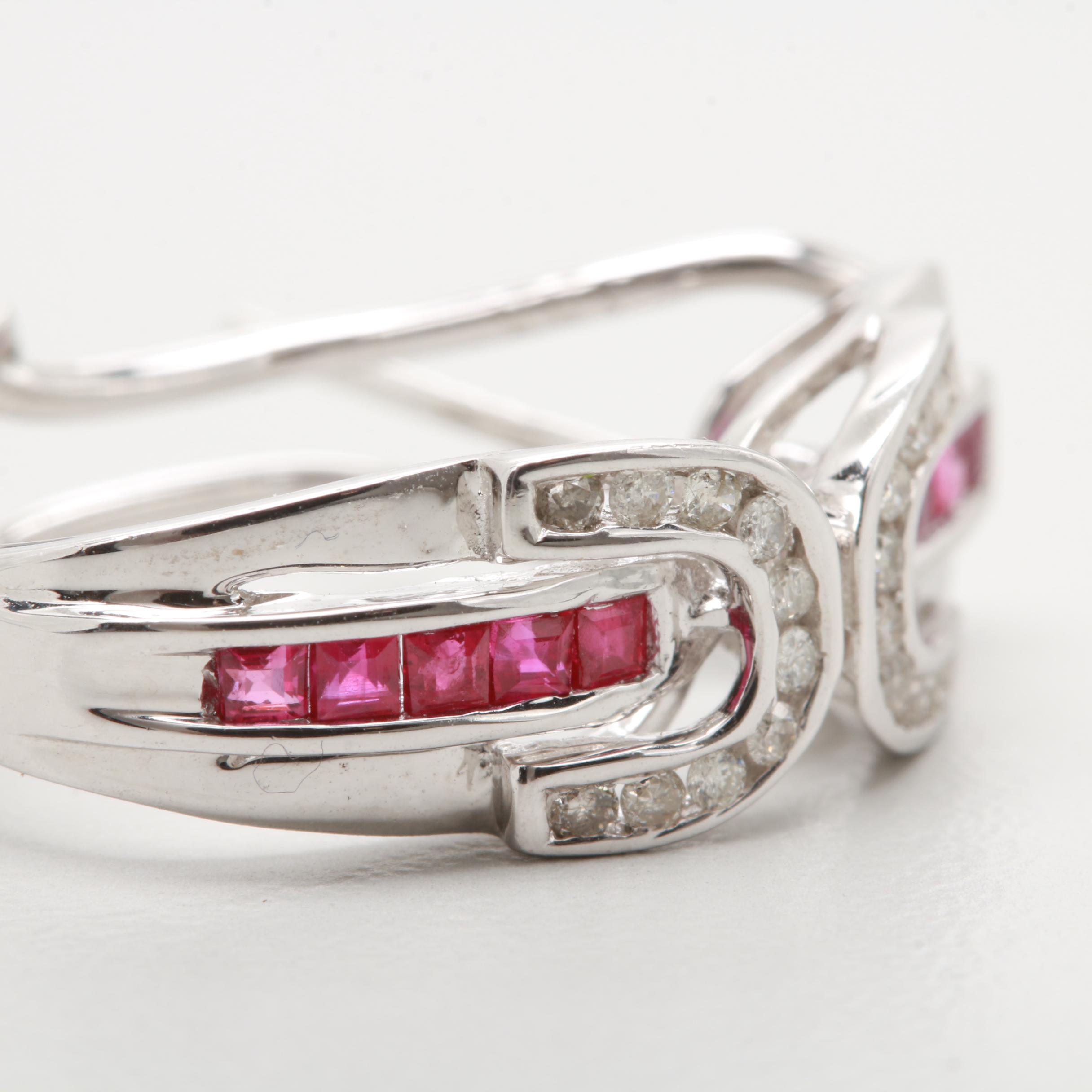 14K White Gold Ruby and Diamond Earrings