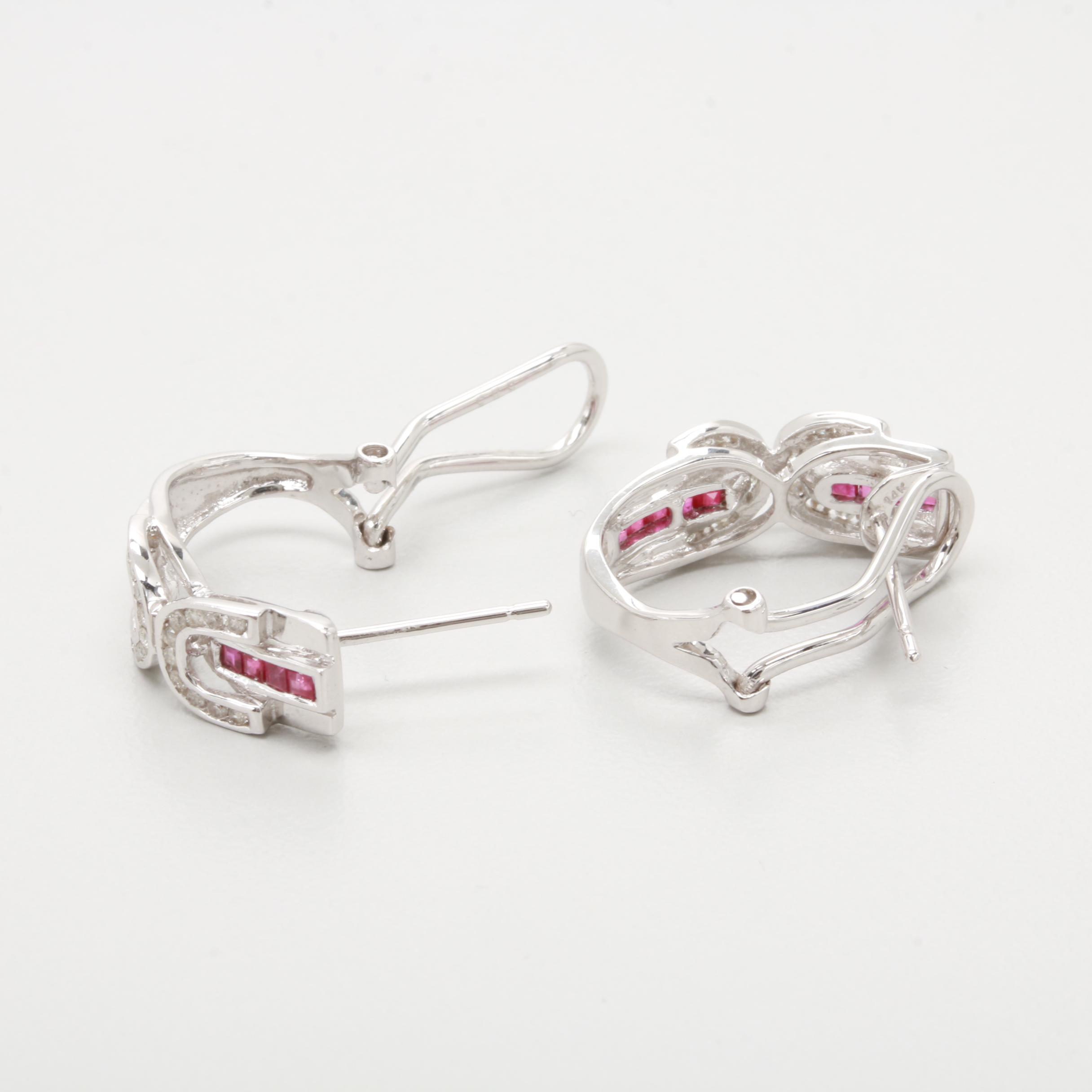 14K White Gold Ruby and Diamond Earrings