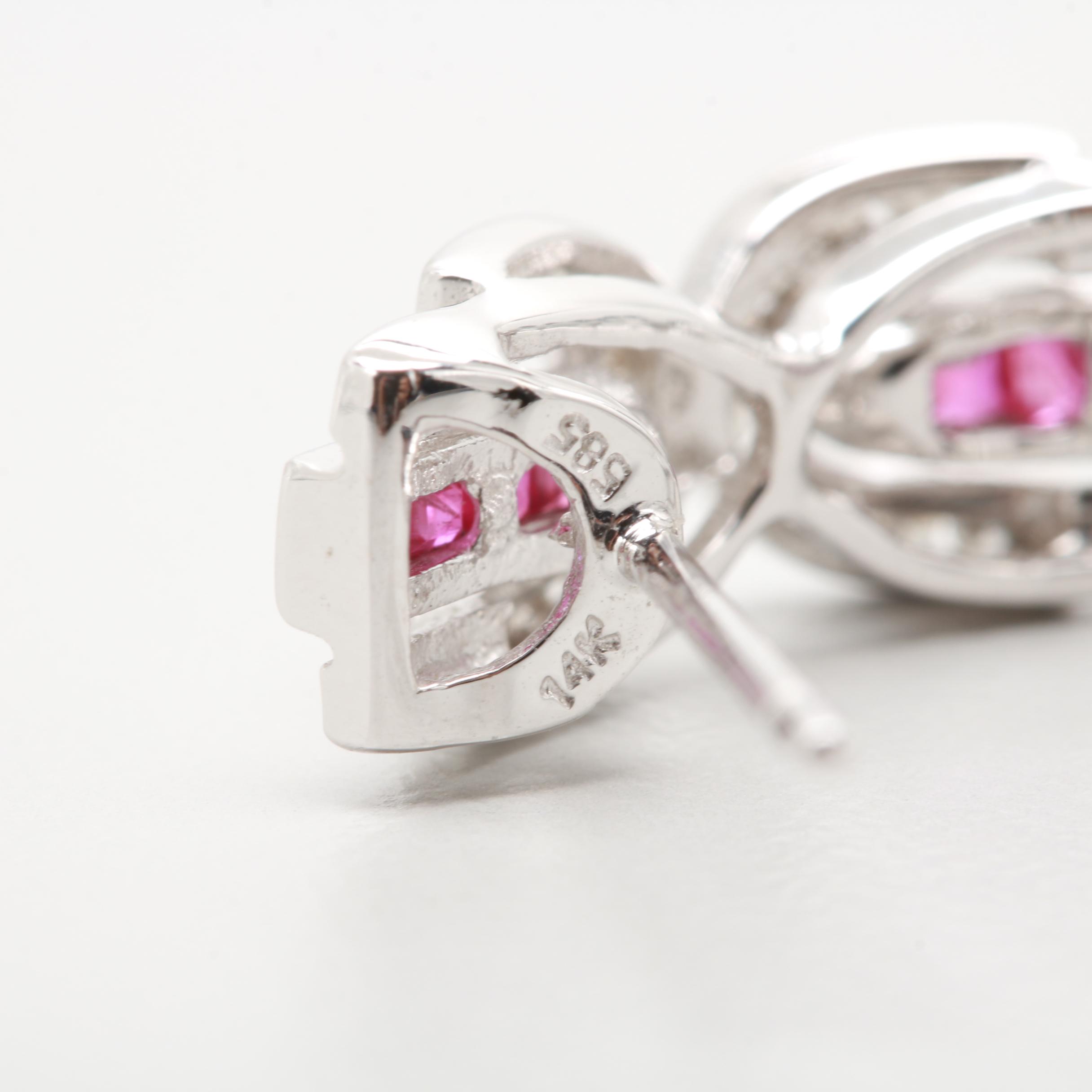 14K White Gold Ruby and Diamond Earrings