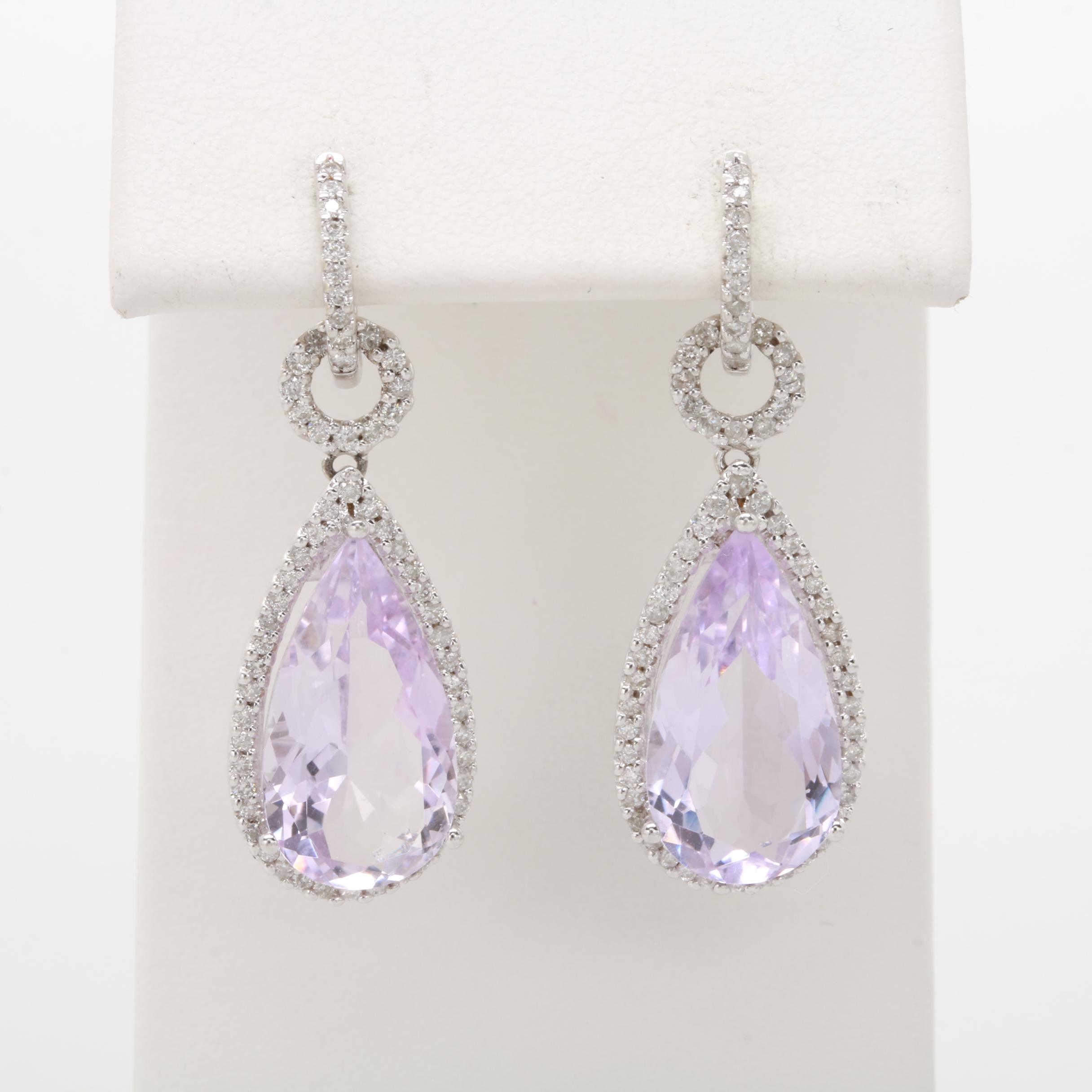 14K White Gold Amethyst and Diamond Earrings