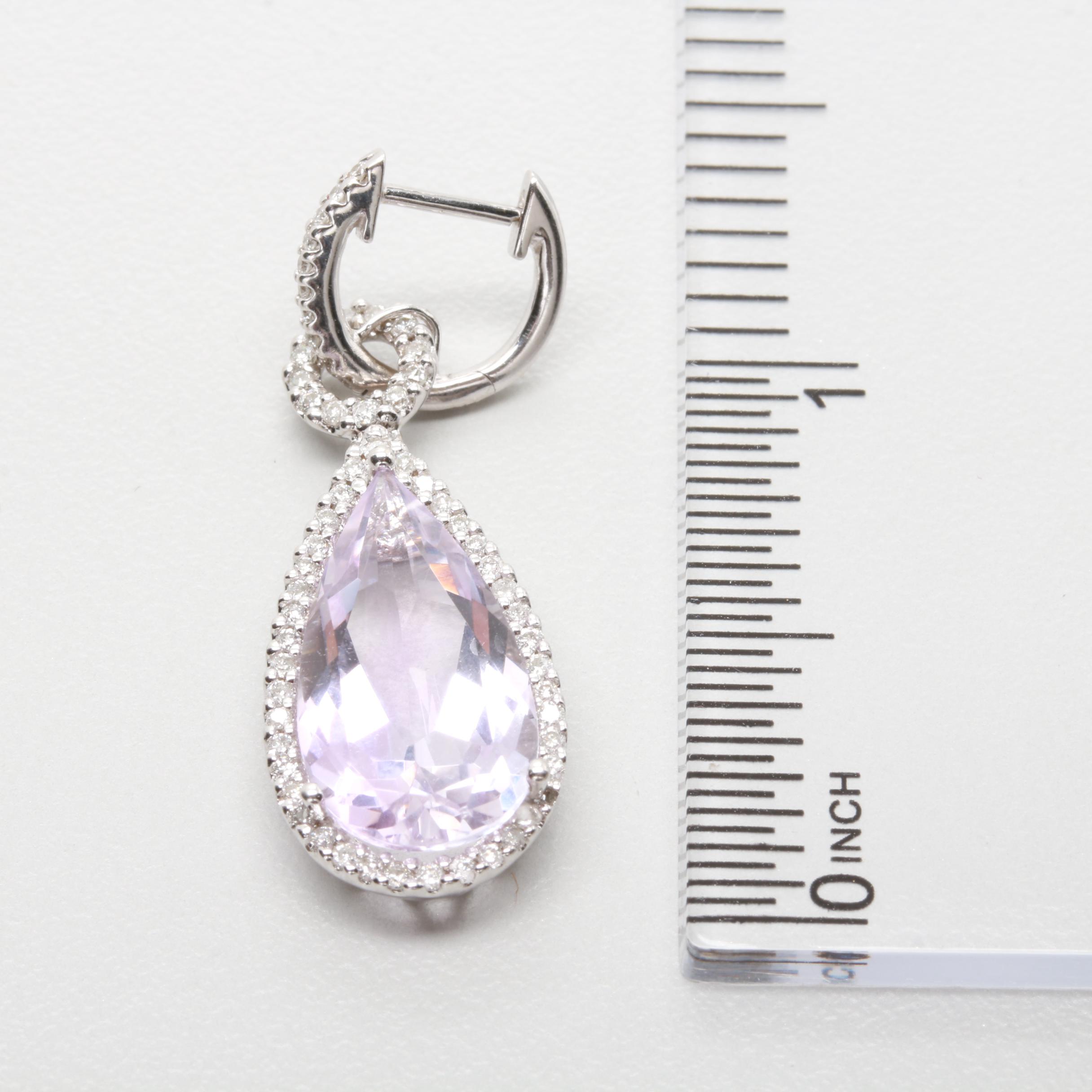 14K White Gold Amethyst and Diamond Earrings