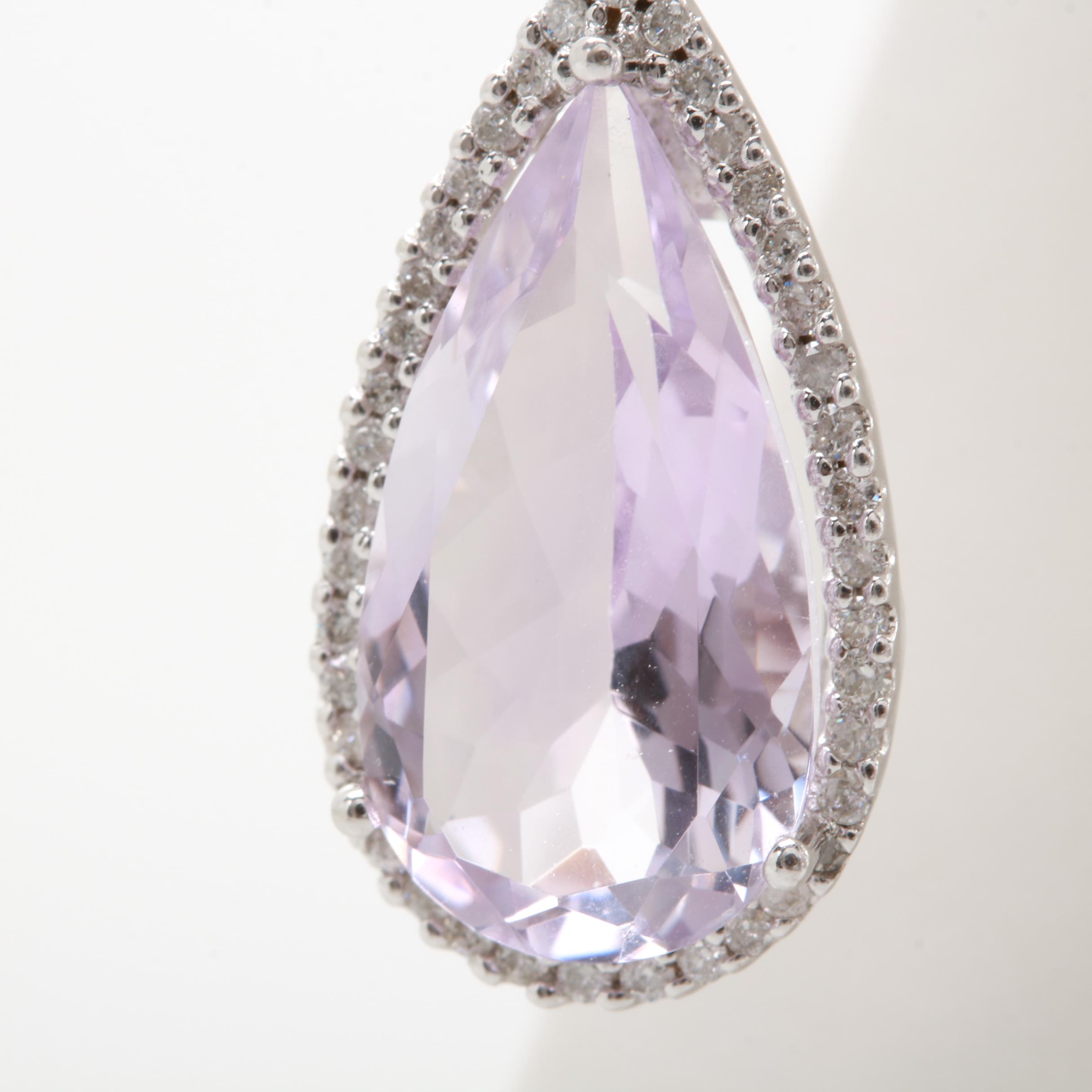 14K White Gold Amethyst and Diamond Earrings