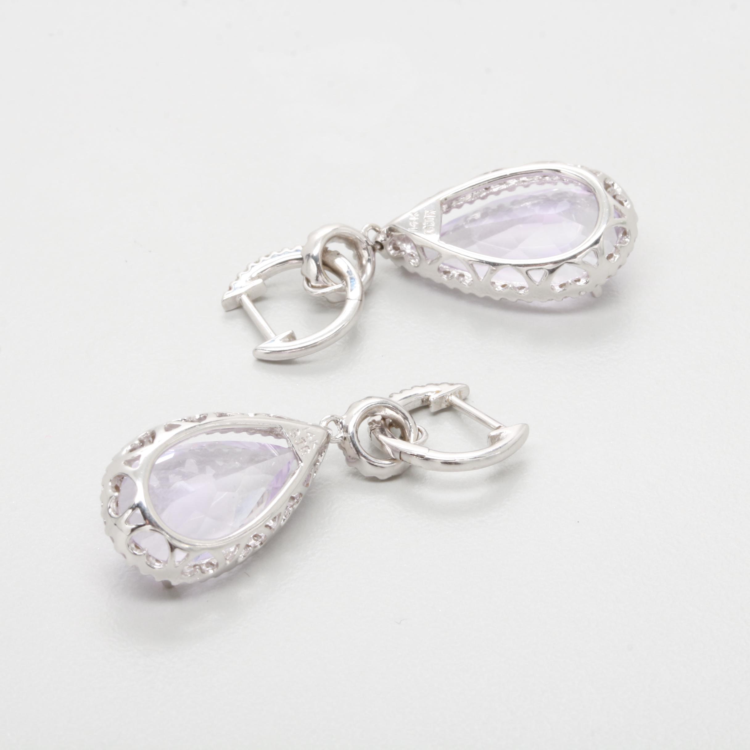 14K White Gold Amethyst and Diamond Earrings