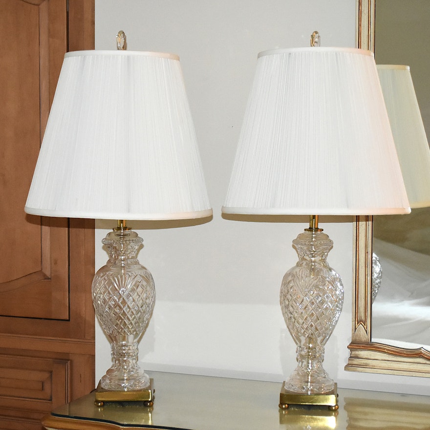 Pair of Crystal Table Lamps with Canterbury Silk Shades