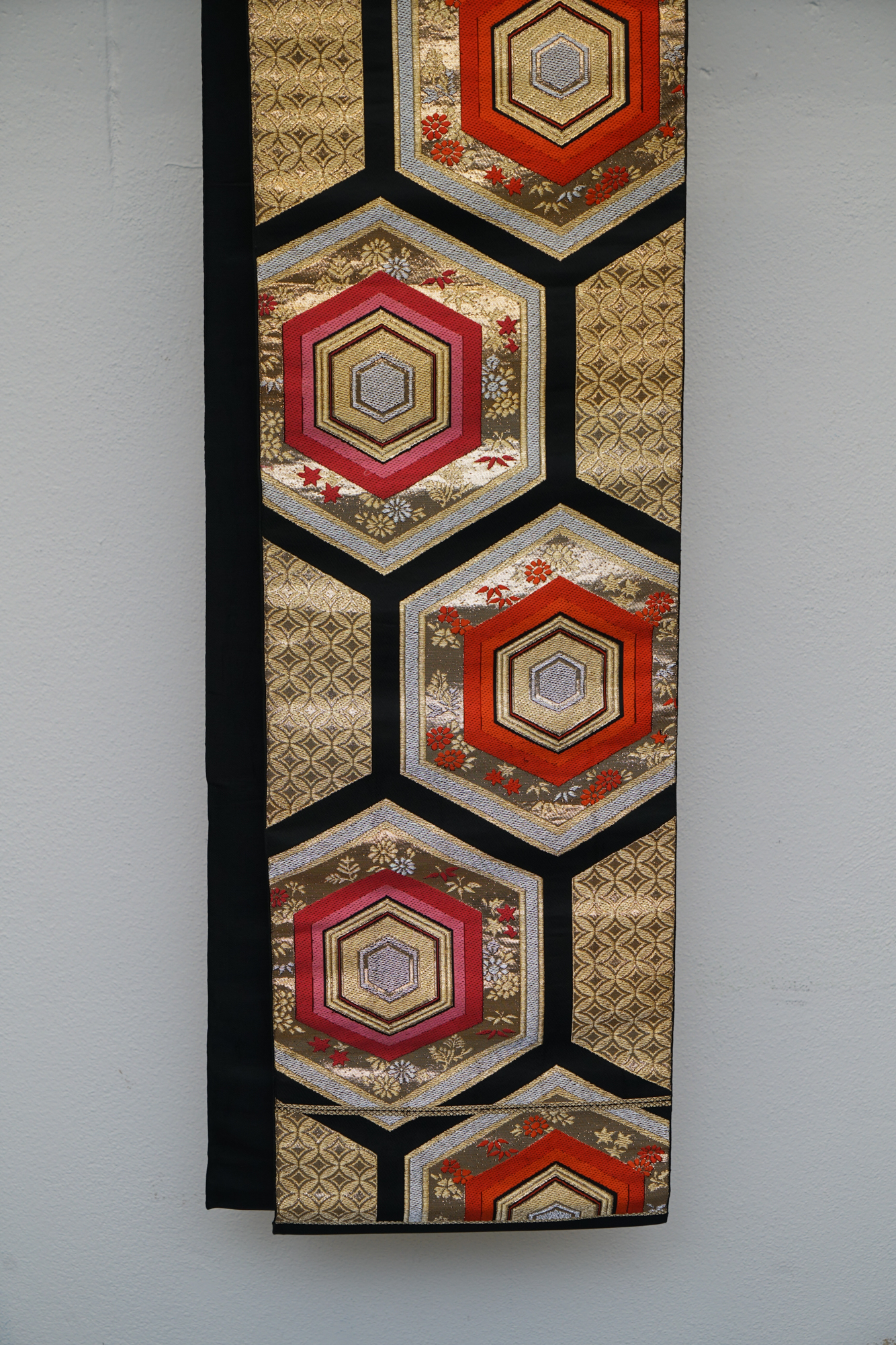 Circa 1950 Vintage Silk Brocade Fukuro Obi