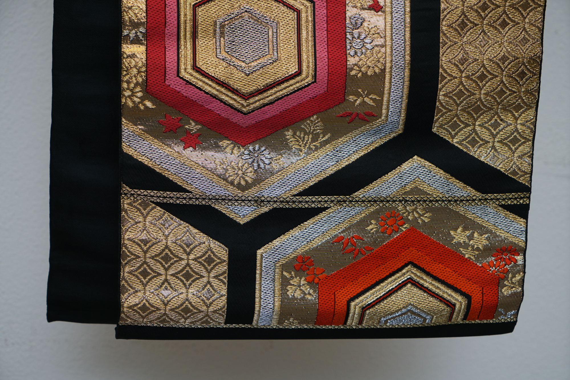 Circa 1950 Vintage Silk Brocade Fukuro Obi