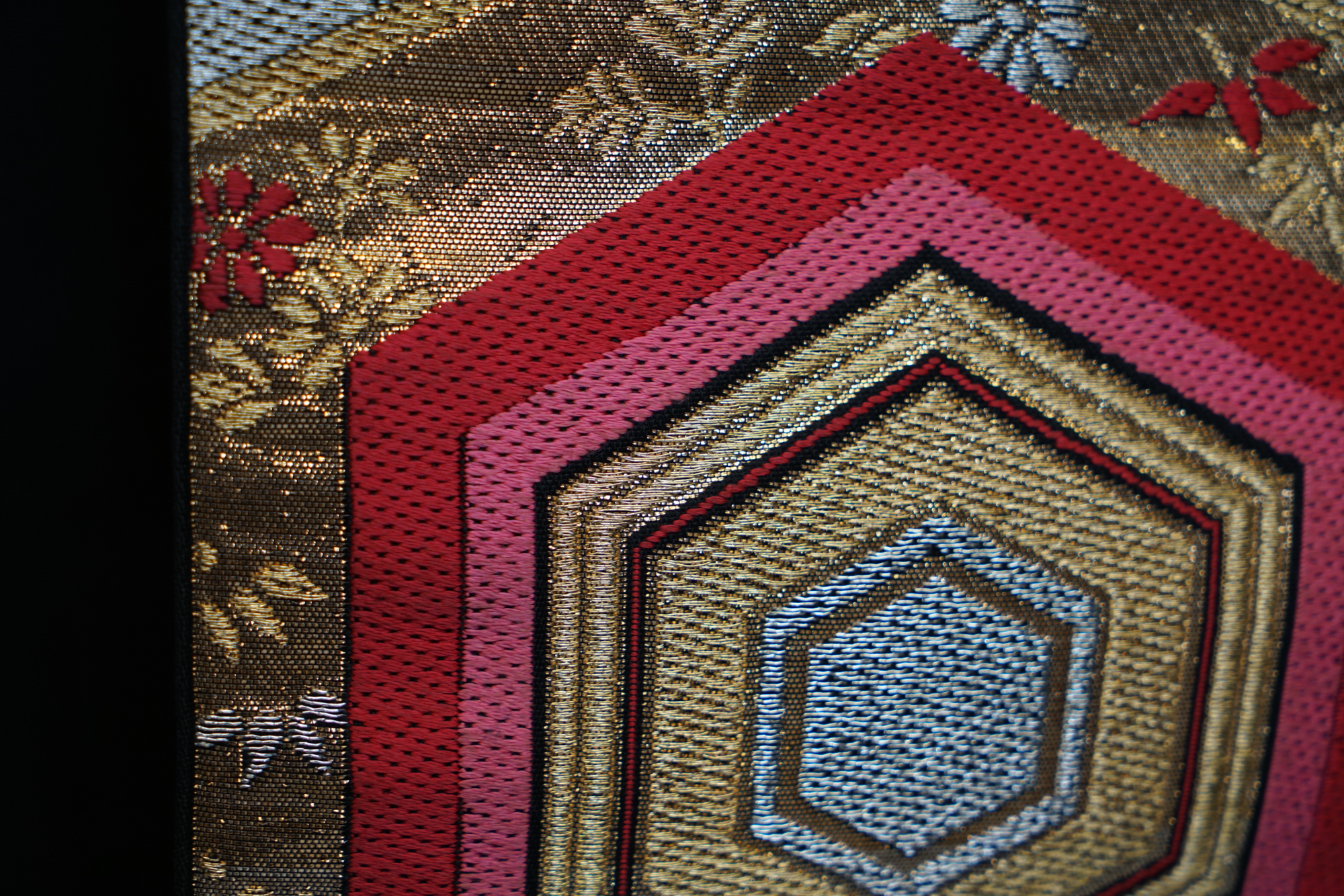 Circa 1950 Vintage Silk Brocade Fukuro Obi