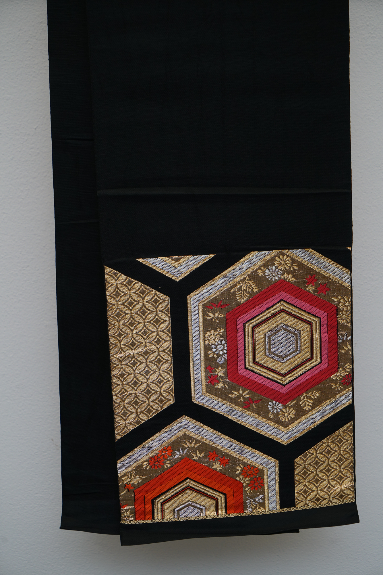 Circa 1950 Vintage Silk Brocade Fukuro Obi