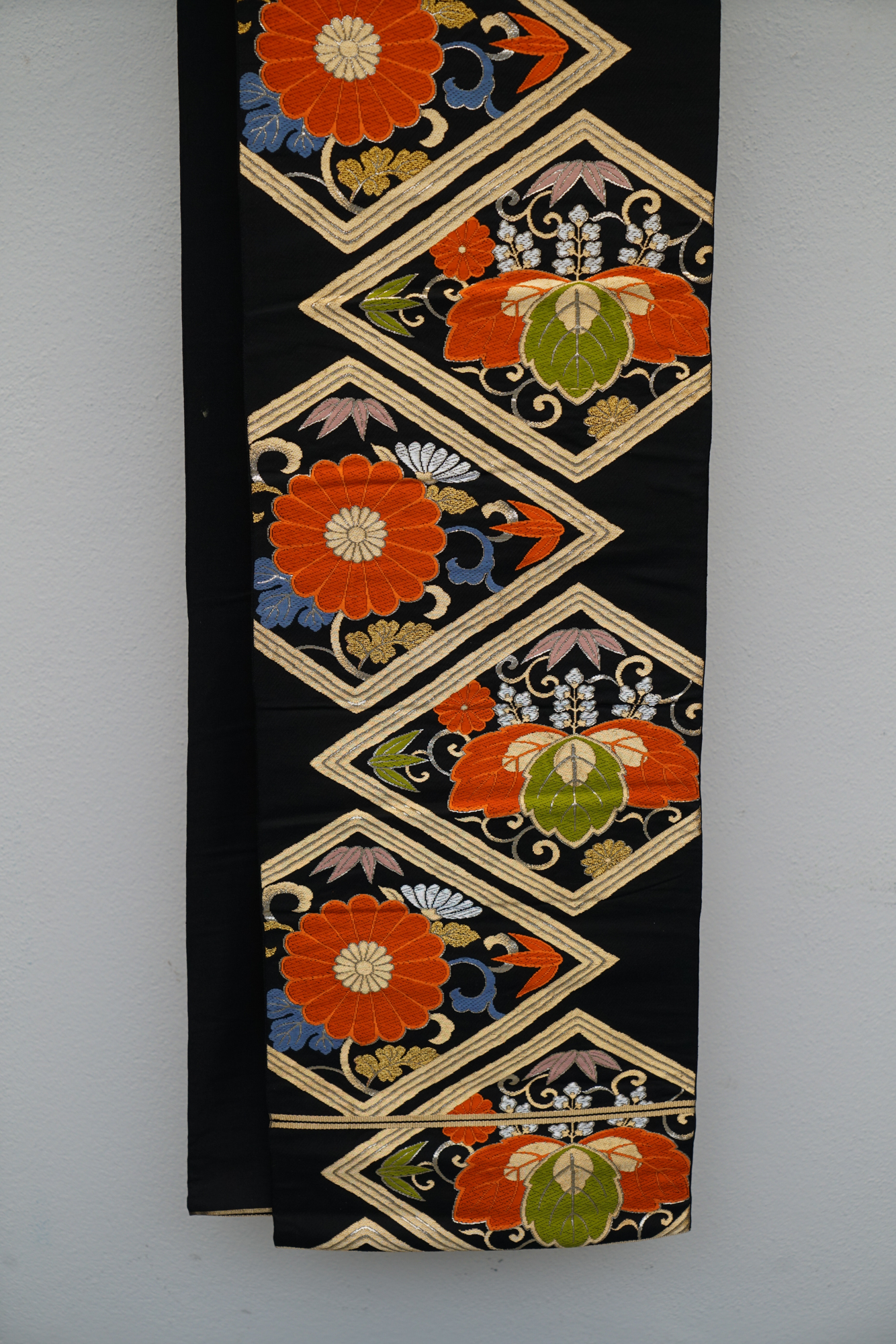 Circa 1930s Vintage Japanese Silk Brocade Fukuro Obi