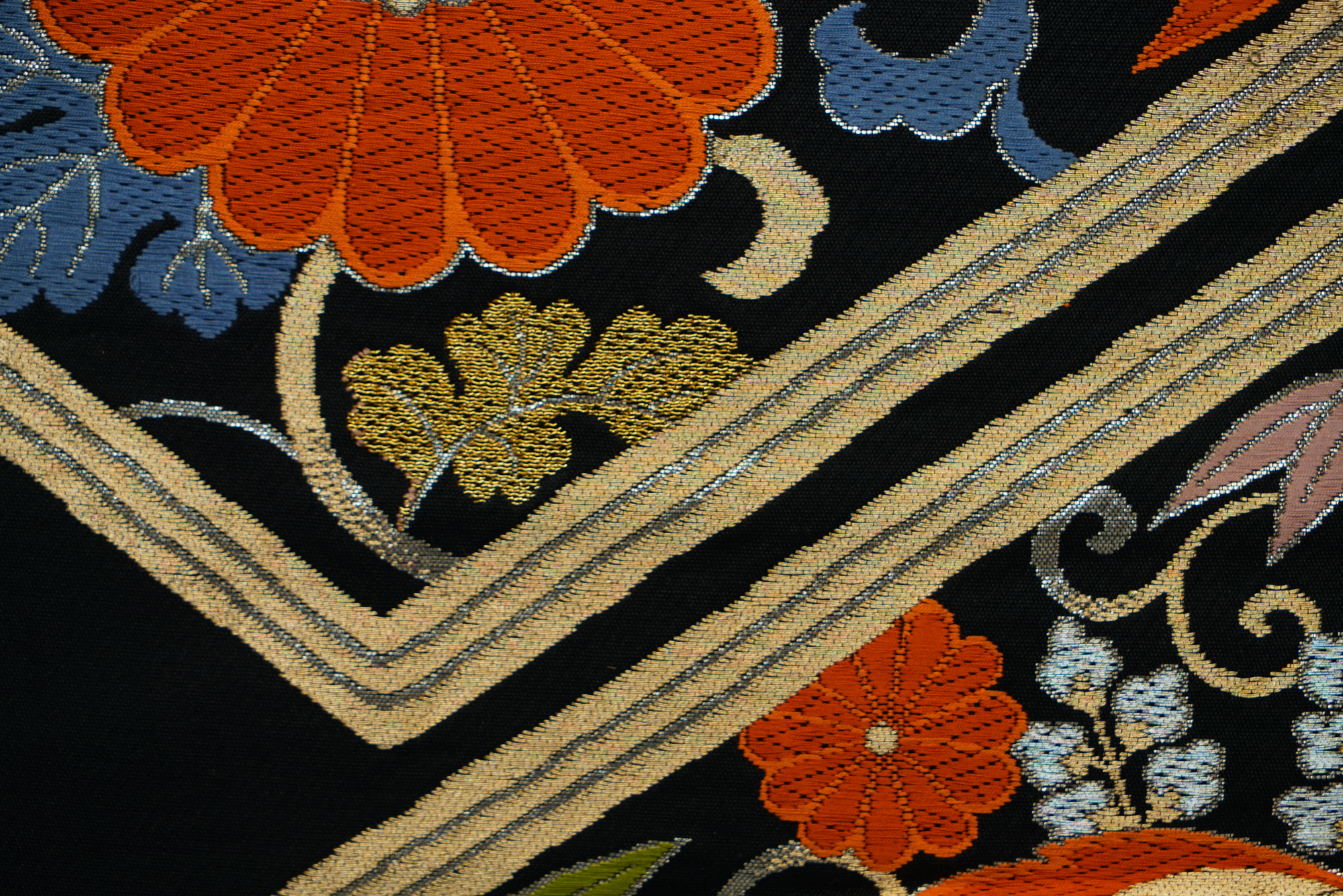 Circa 1930s Vintage Japanese Silk Brocade Fukuro Obi