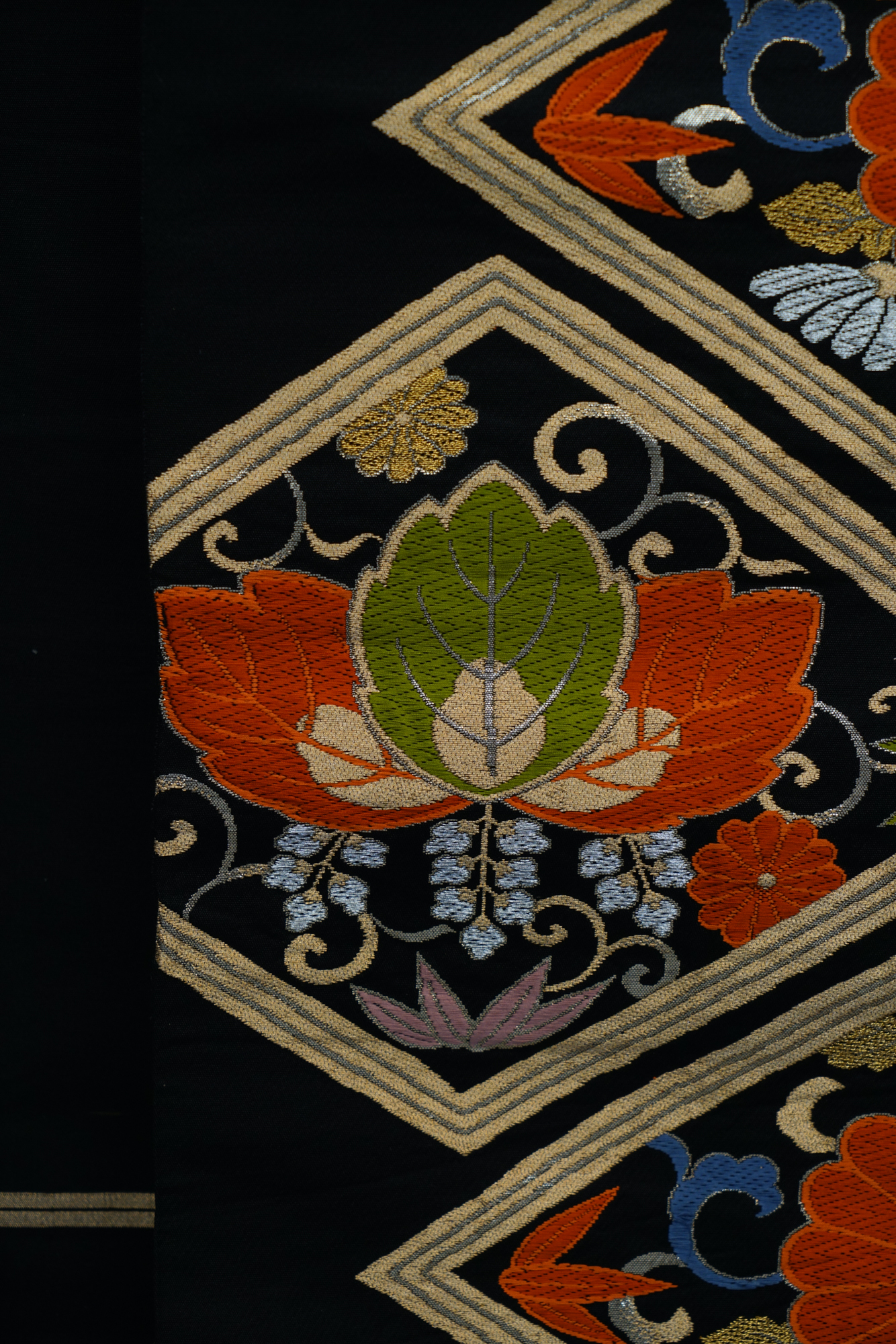 Circa 1930s Vintage Japanese Silk Brocade Fukuro Obi