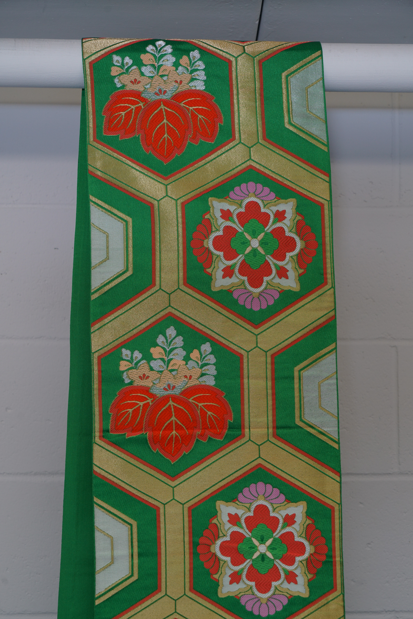 Circa 1950 Vintage Silk Brocade Fukuro Obi