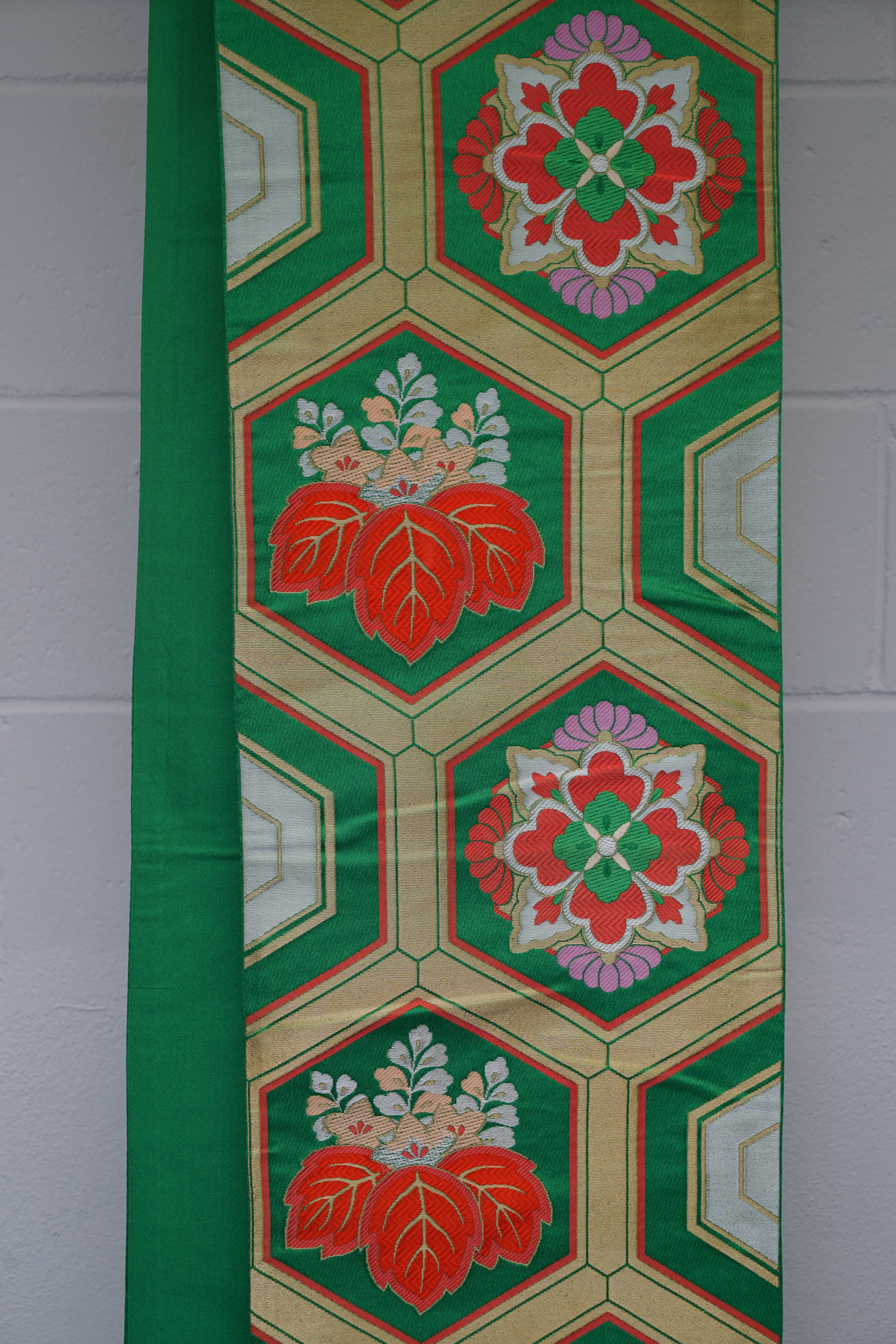 Circa 1950 Vintage Silk Brocade Fukuro Obi