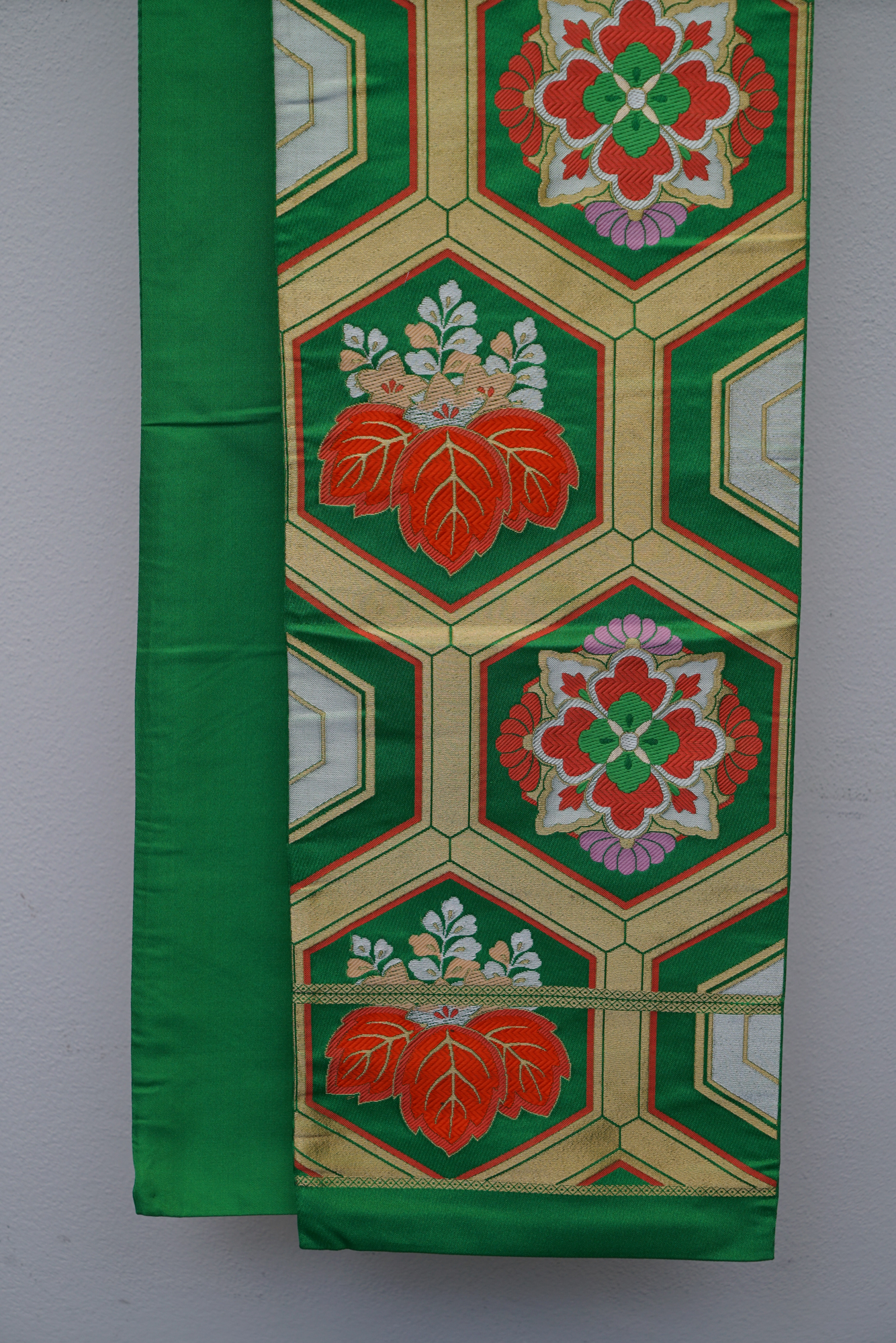 Circa 1950 Vintage Silk Brocade Fukuro Obi
