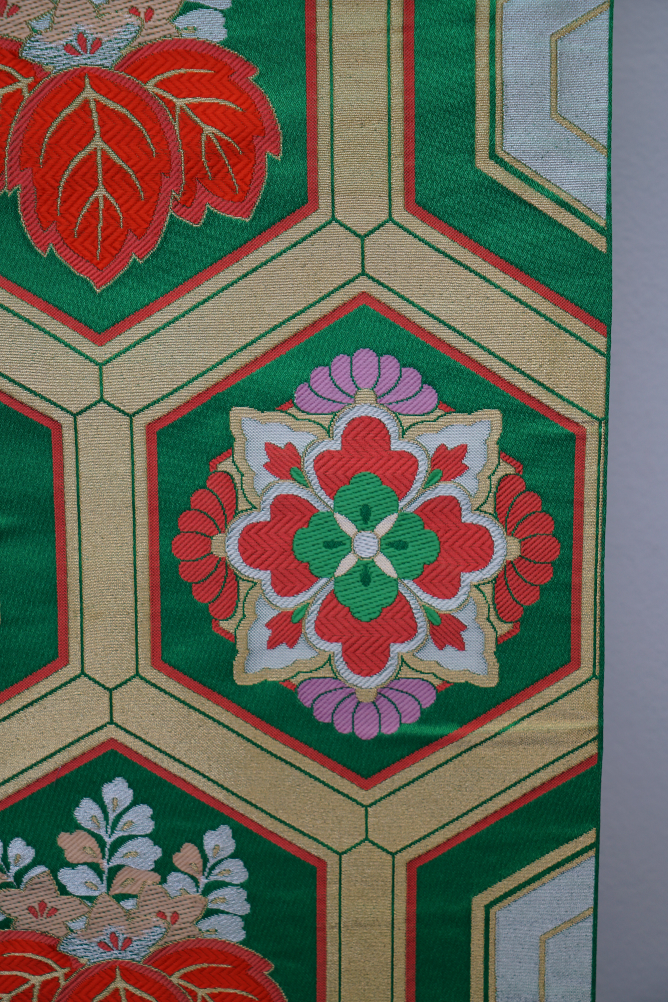 Circa 1950 Vintage Silk Brocade Fukuro Obi