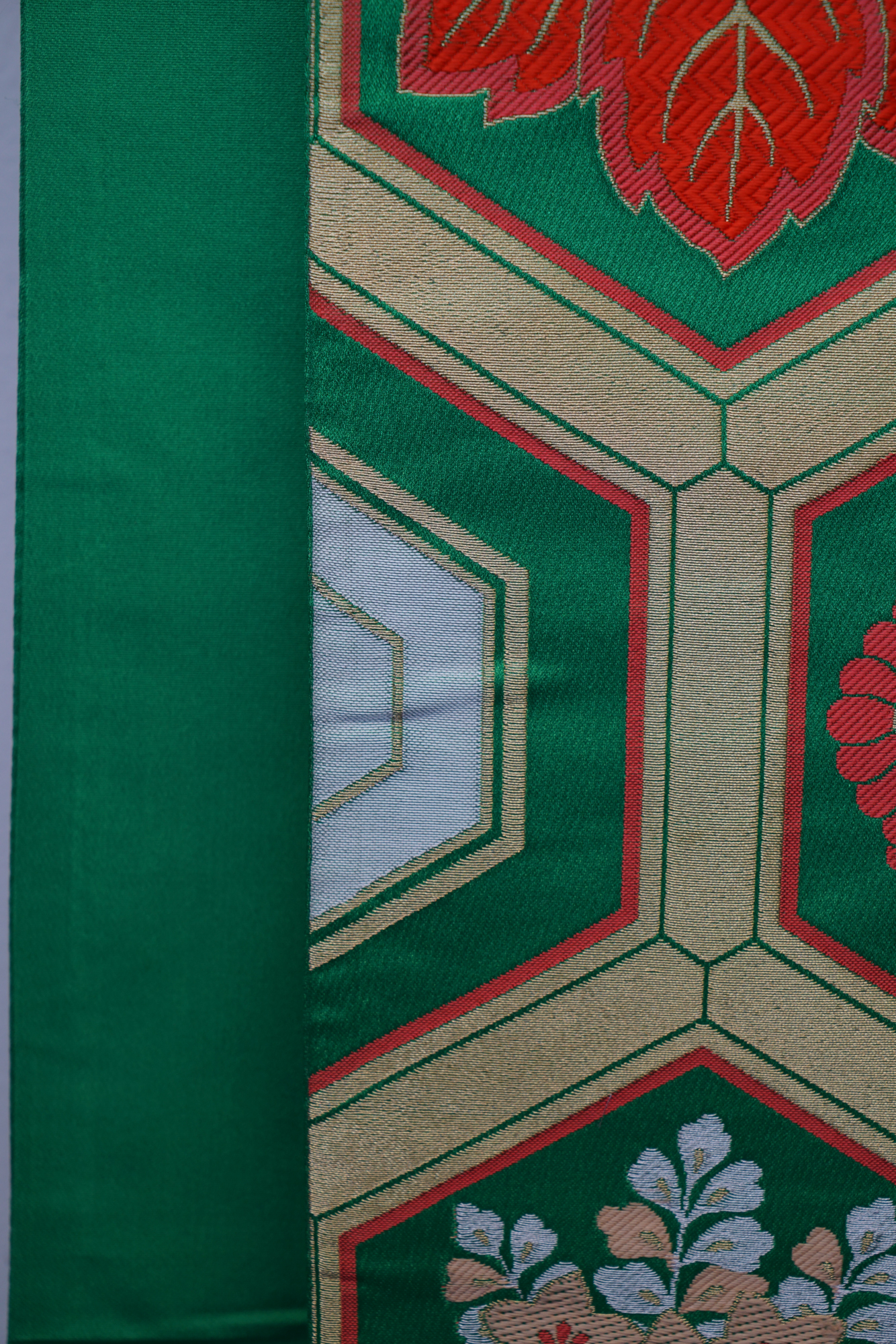 Circa 1950 Vintage Silk Brocade Fukuro Obi