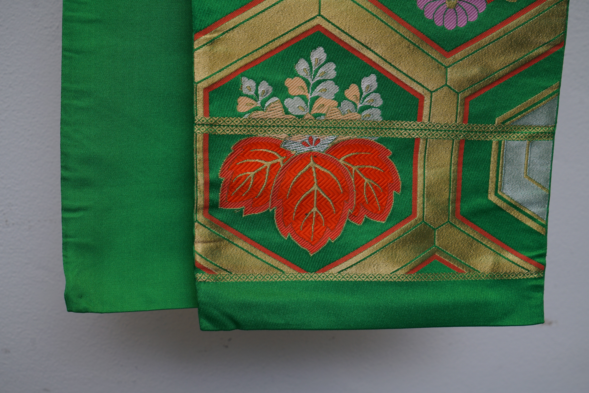 Circa 1950 Vintage Silk Brocade Fukuro Obi